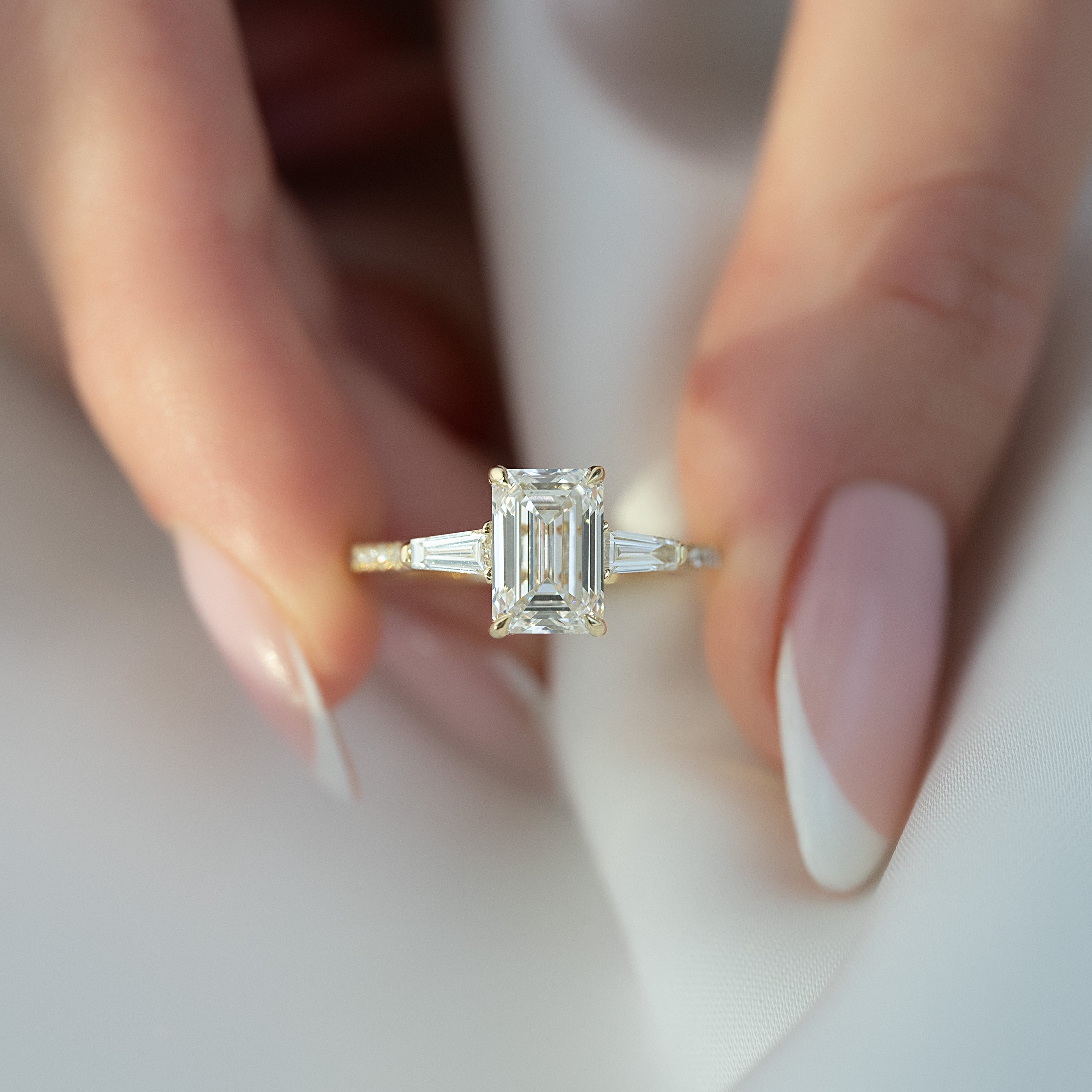 1.0 - 3.50 CT Emerald Cut Lab Grown Diamond Pavé Engagement Ring