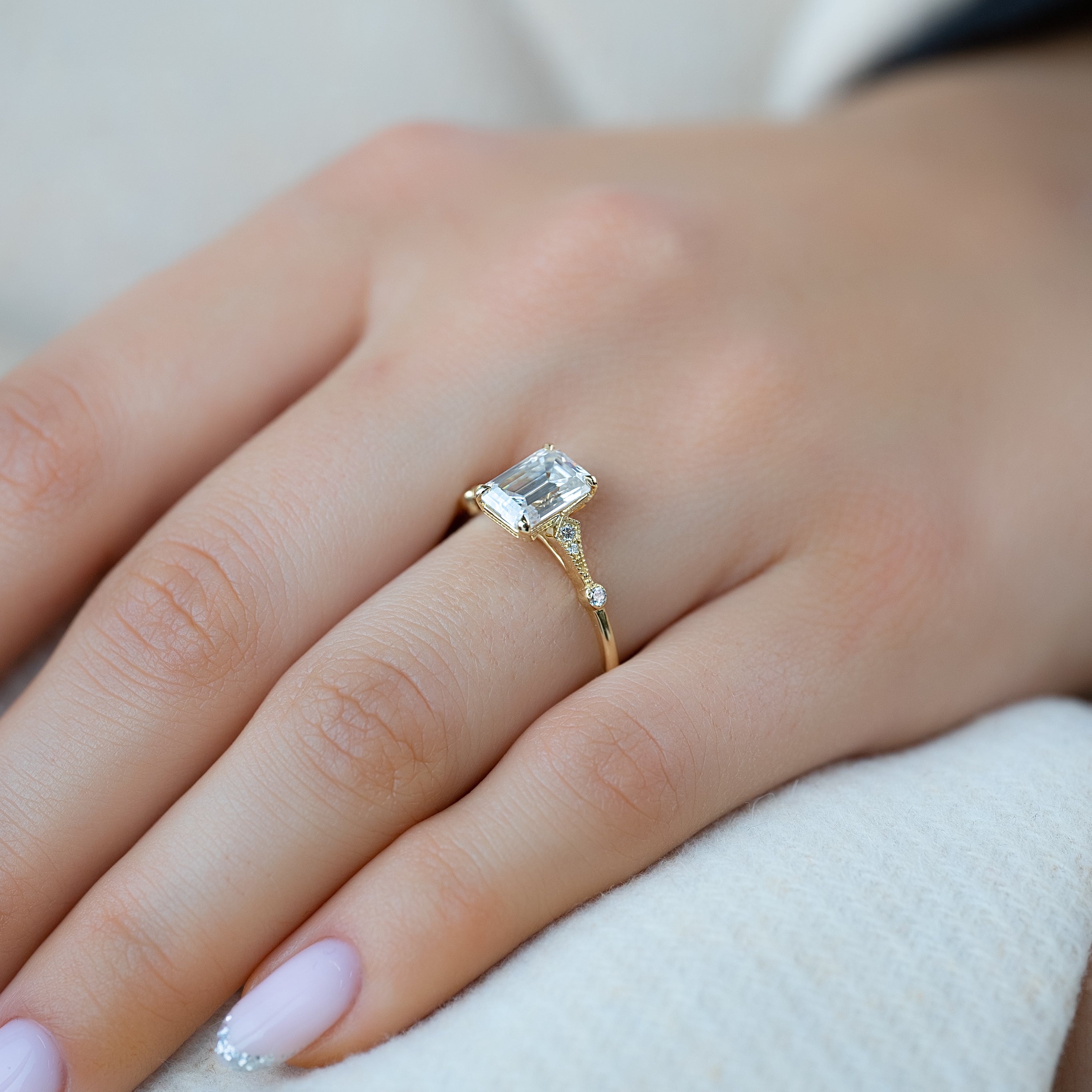 1.0 - 3.50 CT Unique Style Emerald Lab Grown Diamond Engagement Ring