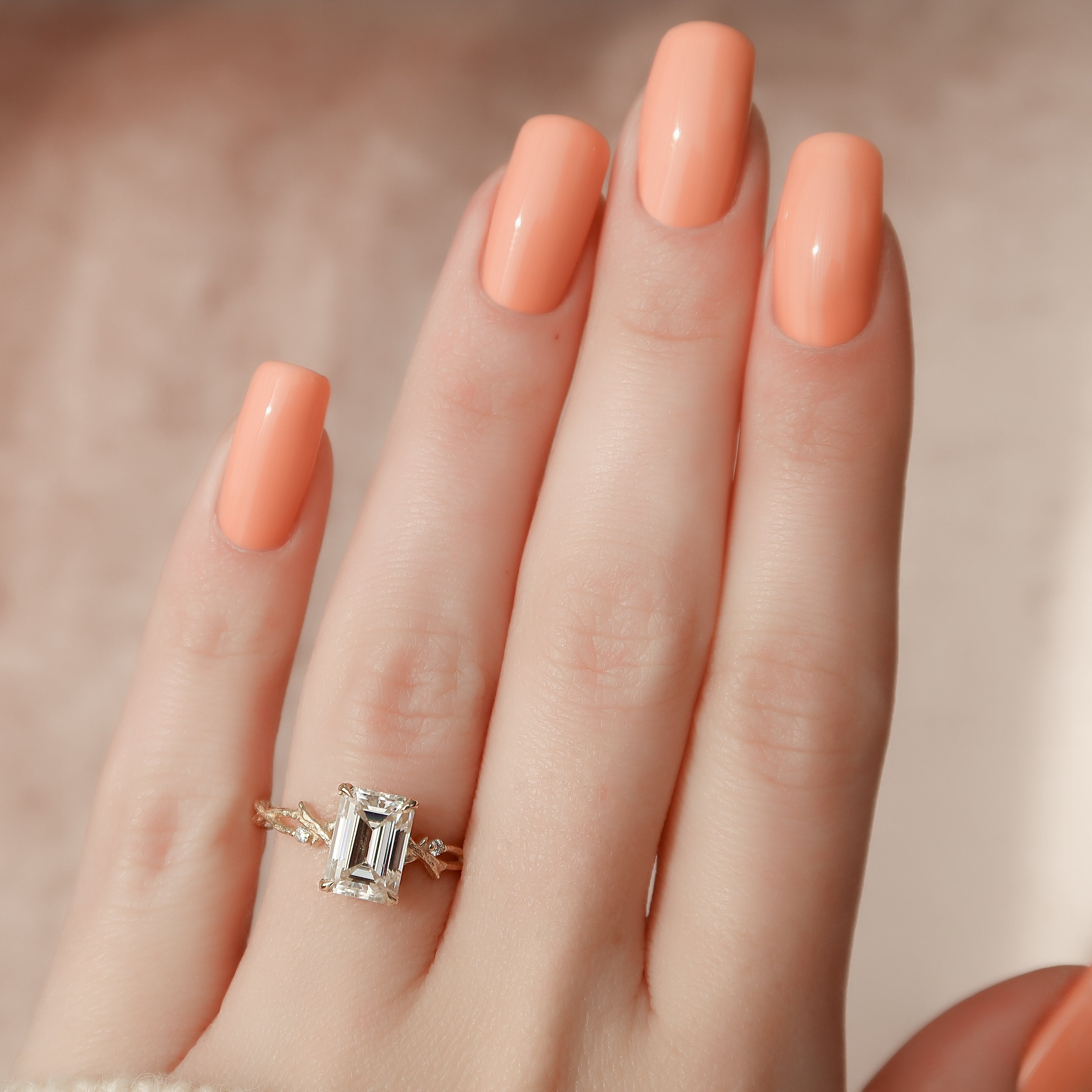 1.0 - 3.50 CT Emerald Cut Lab Grown Diamond Twig Engagement Ring