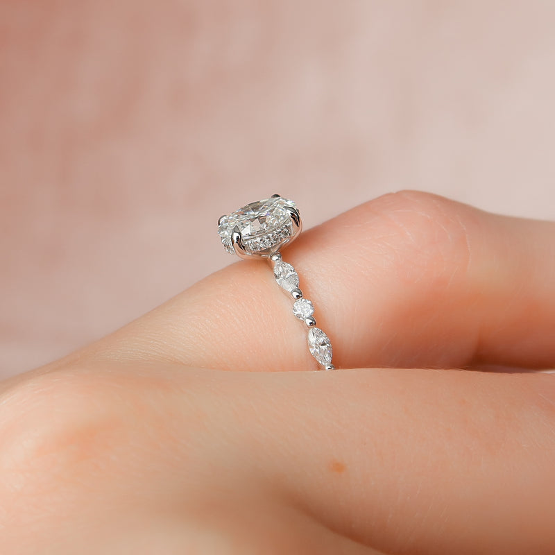 1.0 - 3.50 CT Hidden Halo Oval Lab Grown Diamond Engagement Ring