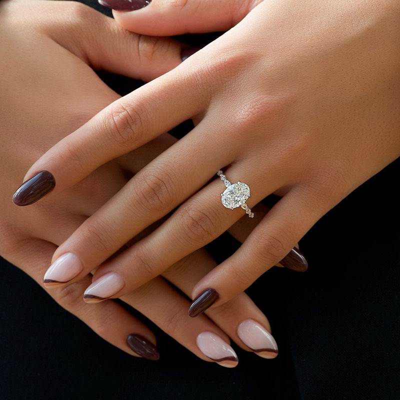 1.0 - 3.50 CT Hidden Halo Oval Lab Grown Diamond Engagement Ring