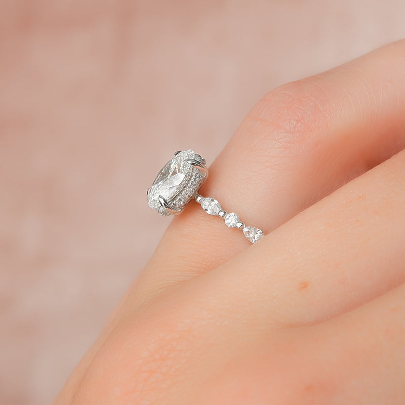 1.0 - 3.50 CT Hidden Halo Oval Lab Grown Diamond Engagement Ring