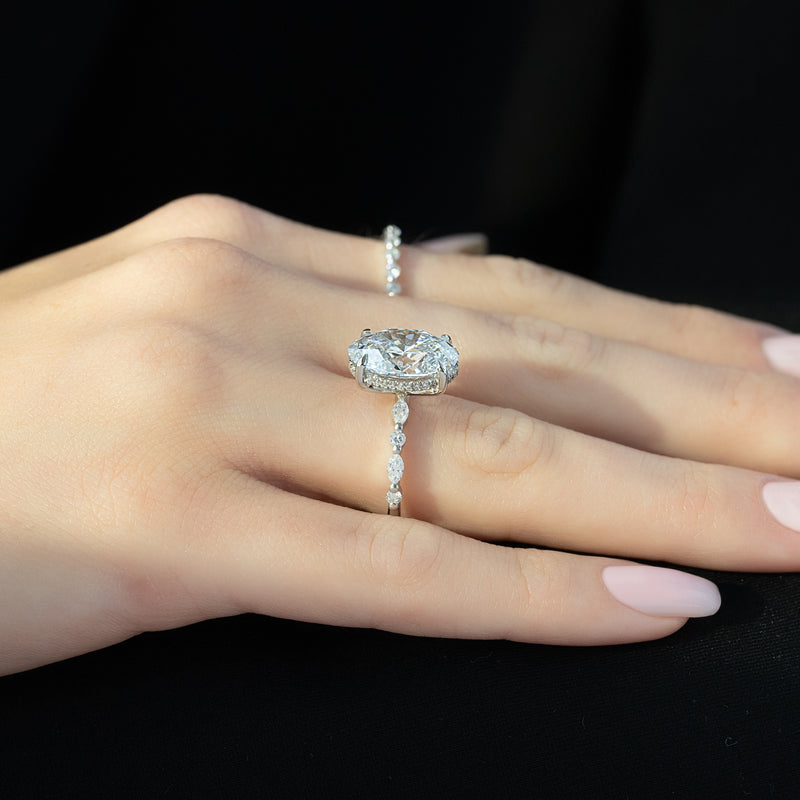 1.0 - 3.50 CT Hidden Halo Oval Lab Grown Diamond Engagement Ring