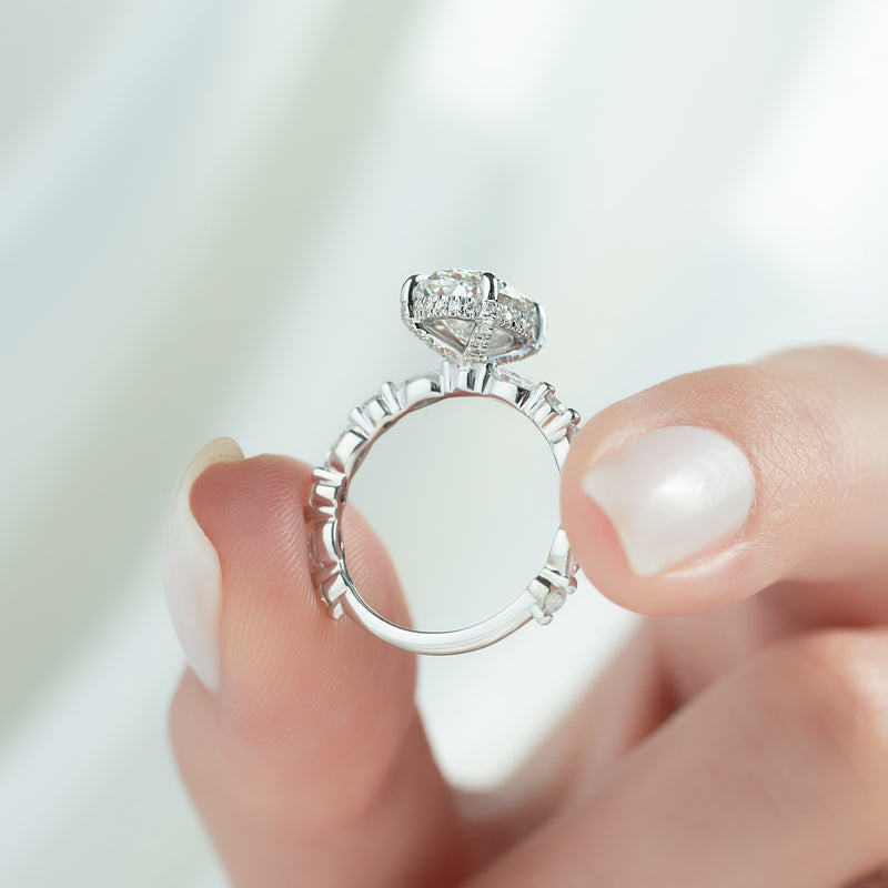 1.0 - 3.50 CT Hidden Halo Oval Lab Grown Diamond Engagement Ring