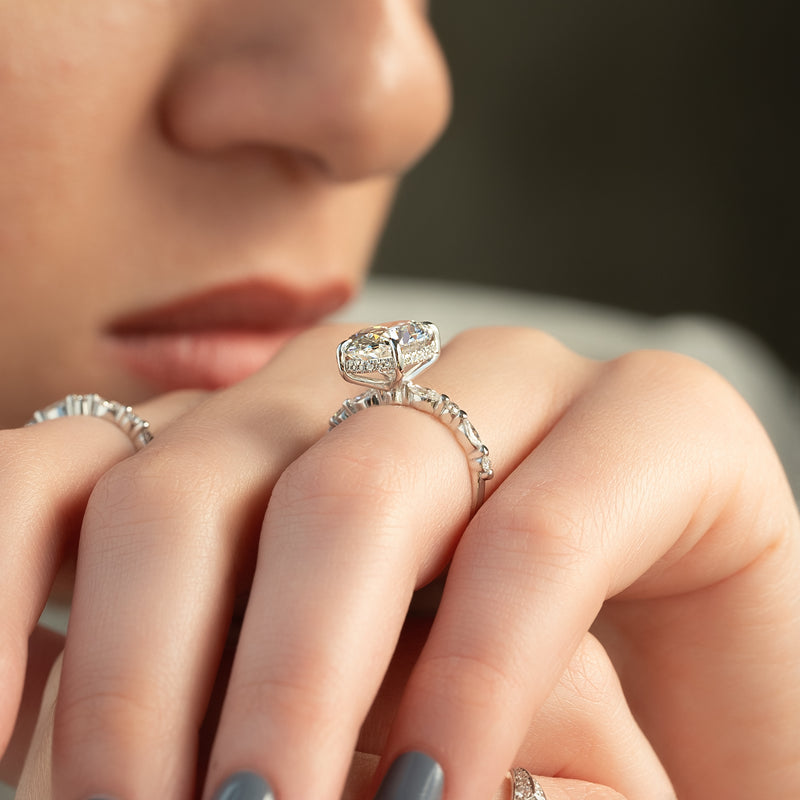 1.0 - 3.50 CT Hidden Halo Oval Lab Grown Diamond Engagement Ring