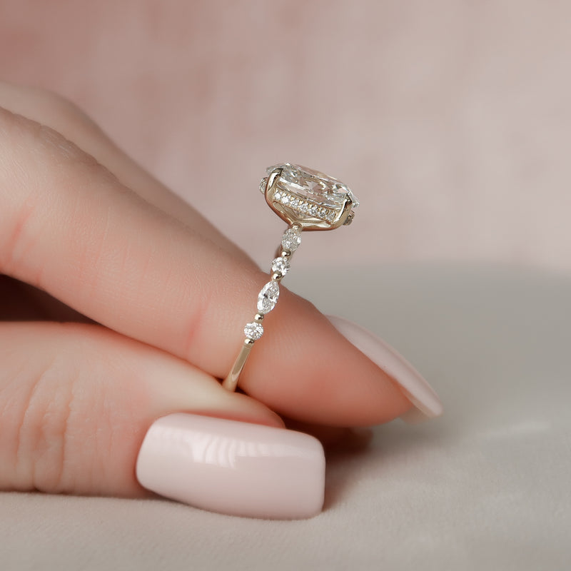 1.0 - 3.50 CT Hidden Halo Oval Lab Grown Diamond Engagement Ring