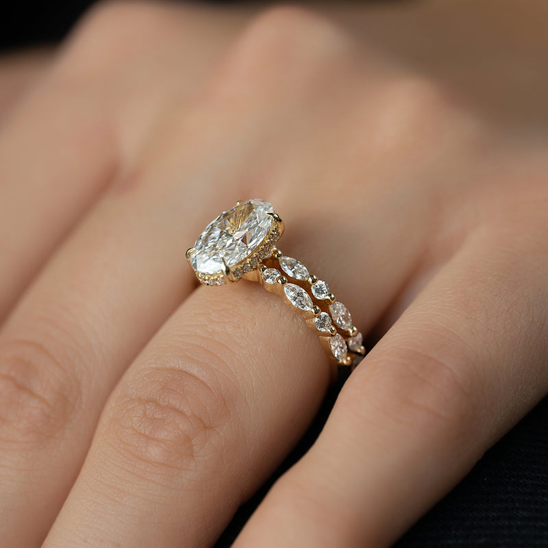 1.0 - 3.50 CT Hidden Halo Oval Lab Grown Diamond Engagement Ring