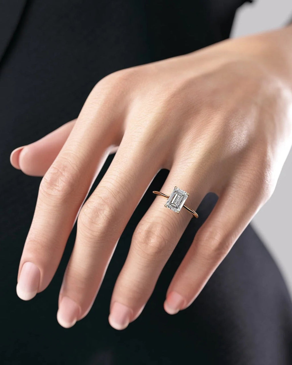 Elegant Emerald Lab Grown Diamond Hidden Halo Engagement Ring