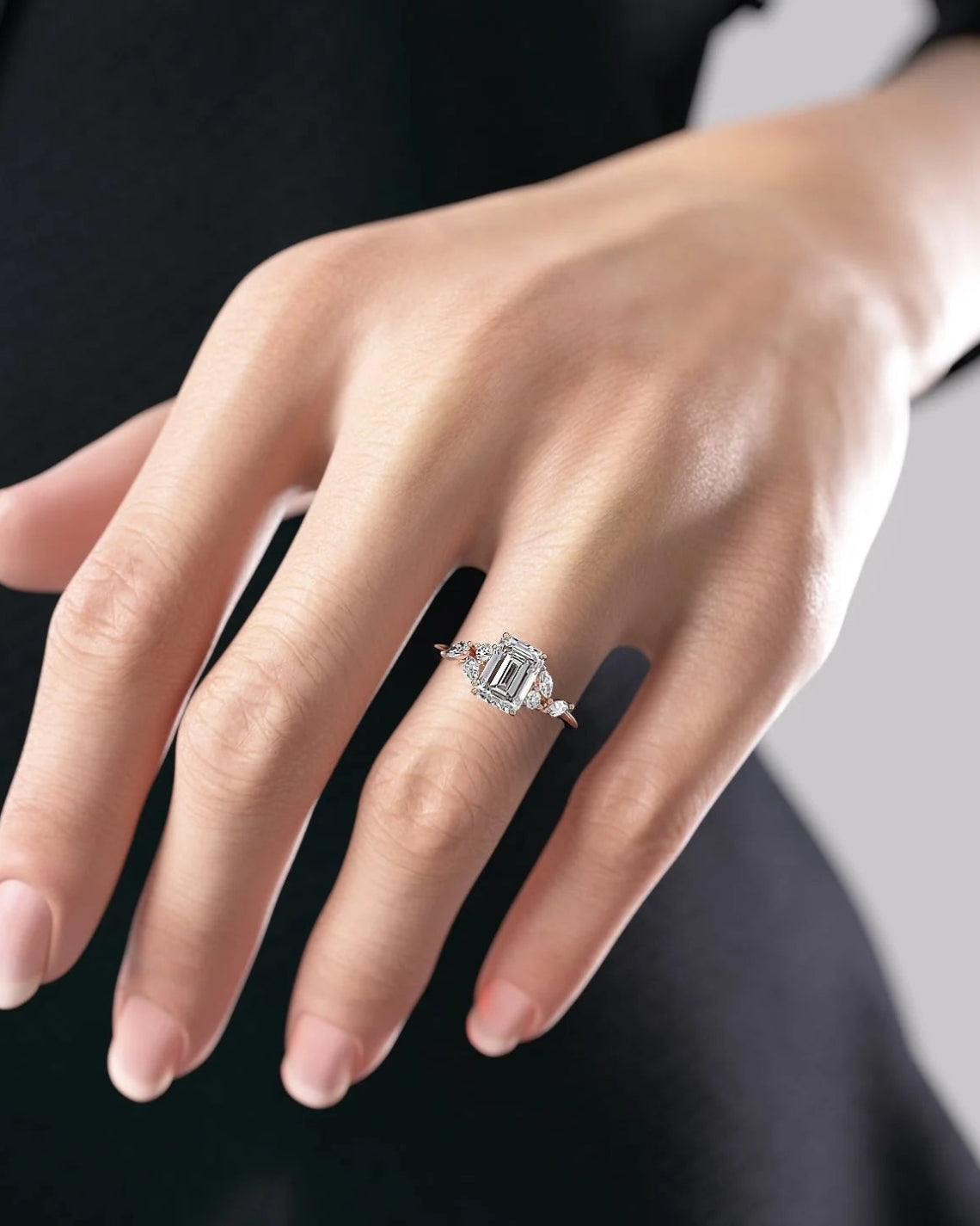 Cluster Emerald Lab Grown Diamond Engagement Ring