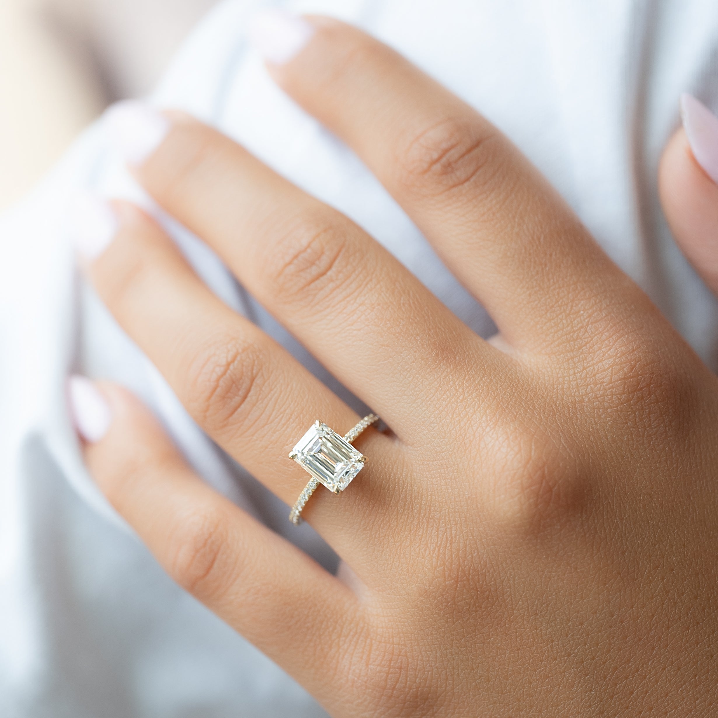 1.0 - 3.50 CT Pavé Emerald Lab Grown Diamond Engagement Ring