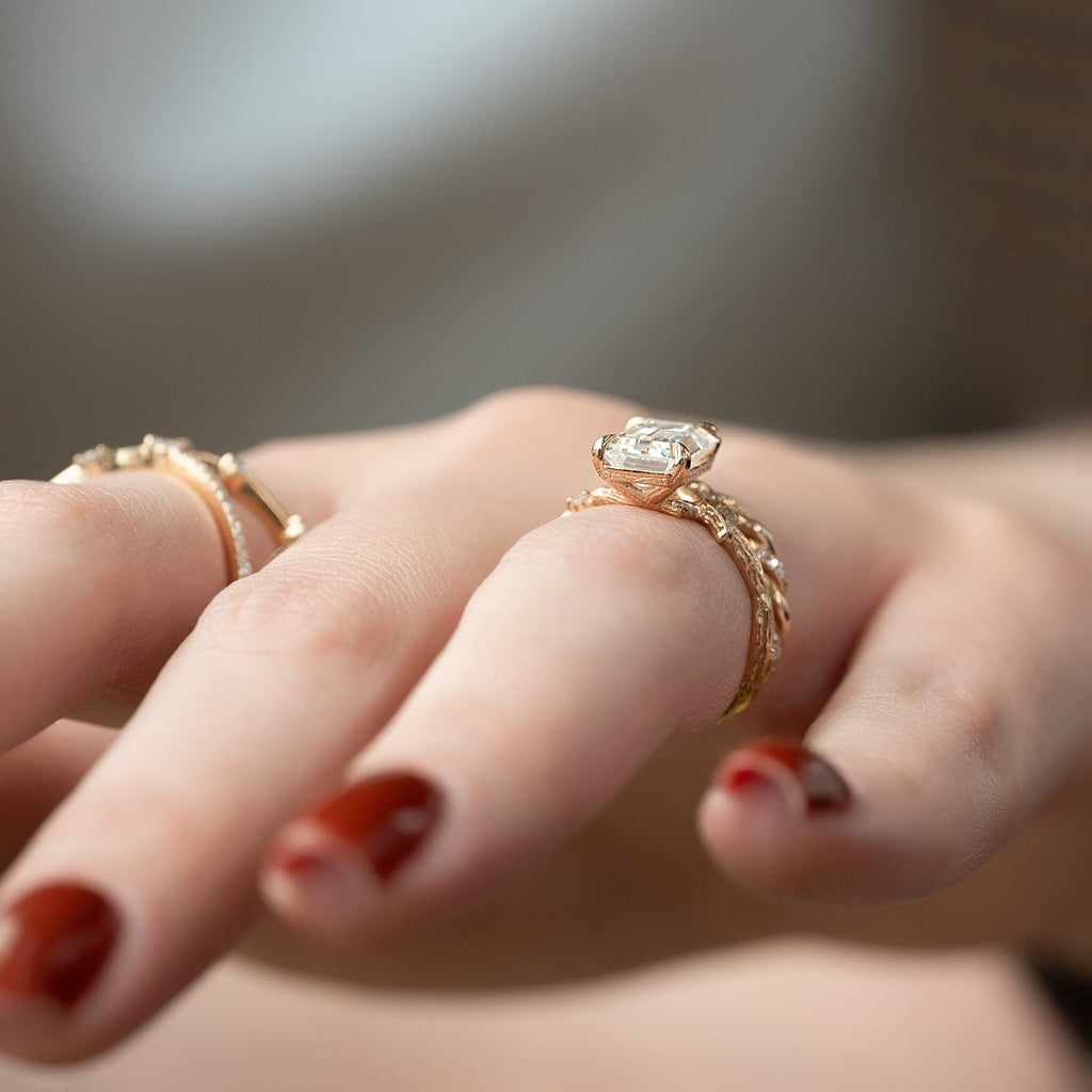 1.0 - 3.50 CT Emerald Cut Lab Grown Diamond Twig Engagement Ring