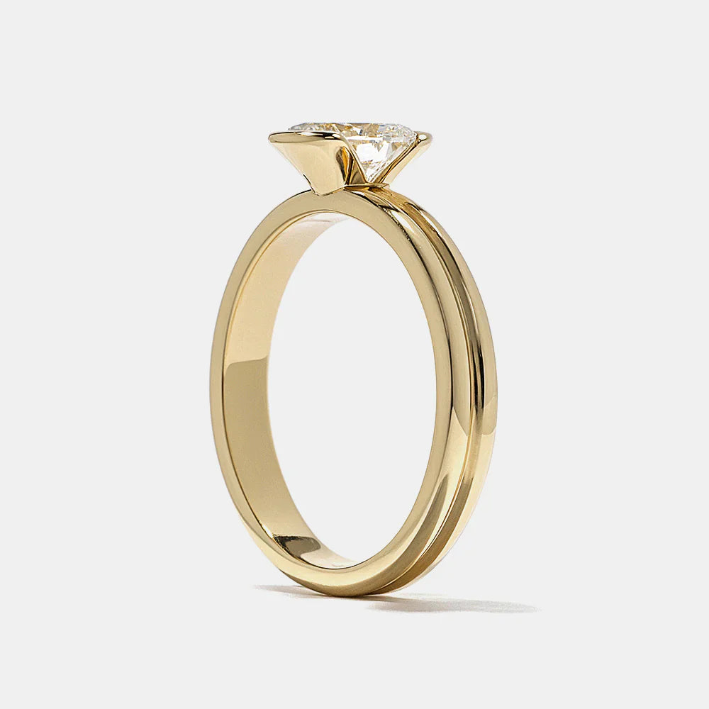 Oval Lab Grown Diamond Half Bezel Engagement Ring – 10K/14K/18K Gold & Platinum – 1.0–3.5 CT