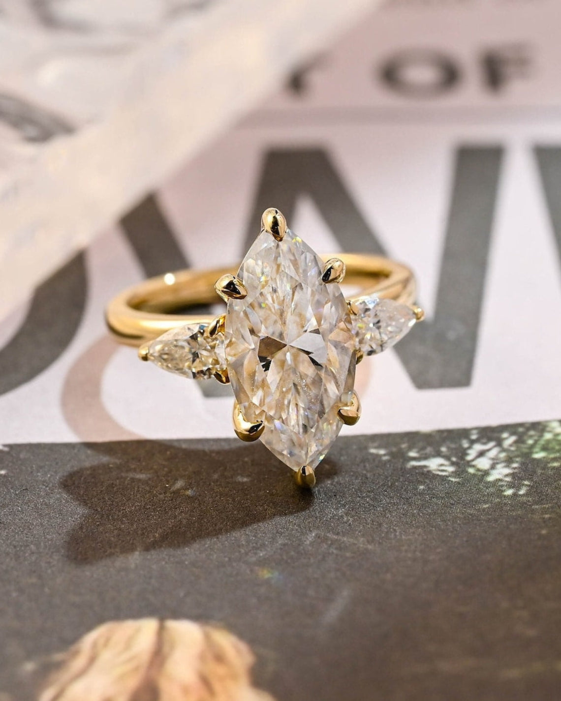 1.0 - 3.50 CT Marquise Cut Lab Grown Diamond Three Stone Engagement Ring