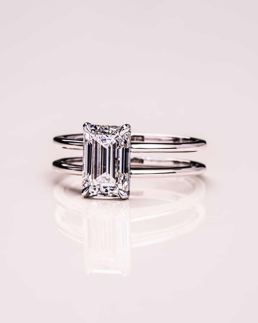 1.0 - 3.50 CT Emerald Lab Grown Diamond Double Band Setting Engagement Ring
