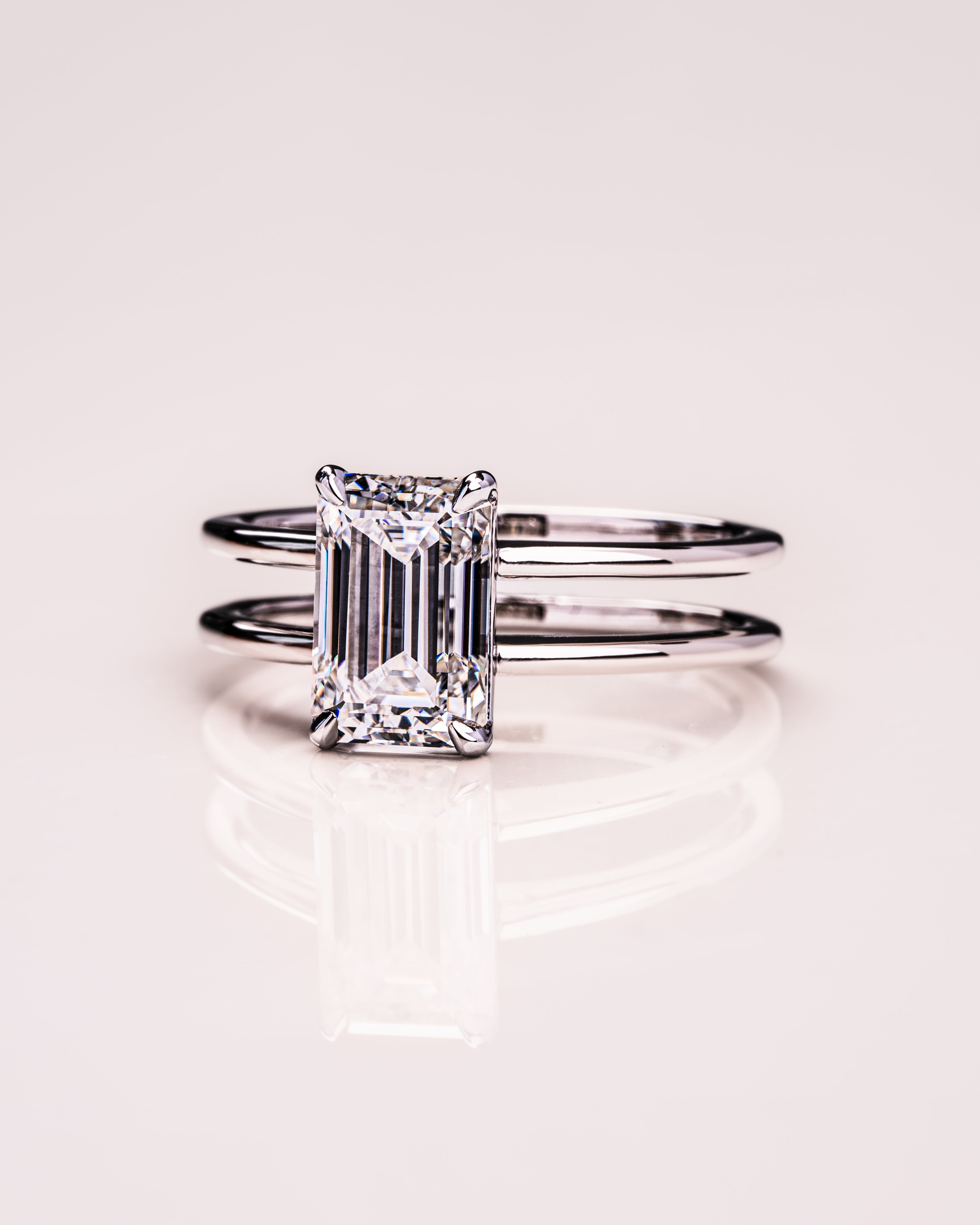 1.0 - 3.50 CT Emerald Lab Grown Diamond Double Band Setting Engagement Ring