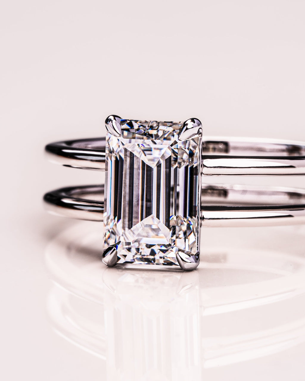 1.0 - 3.50 CT Emerald Lab Grown Diamond Double Band Setting Engagement Ring