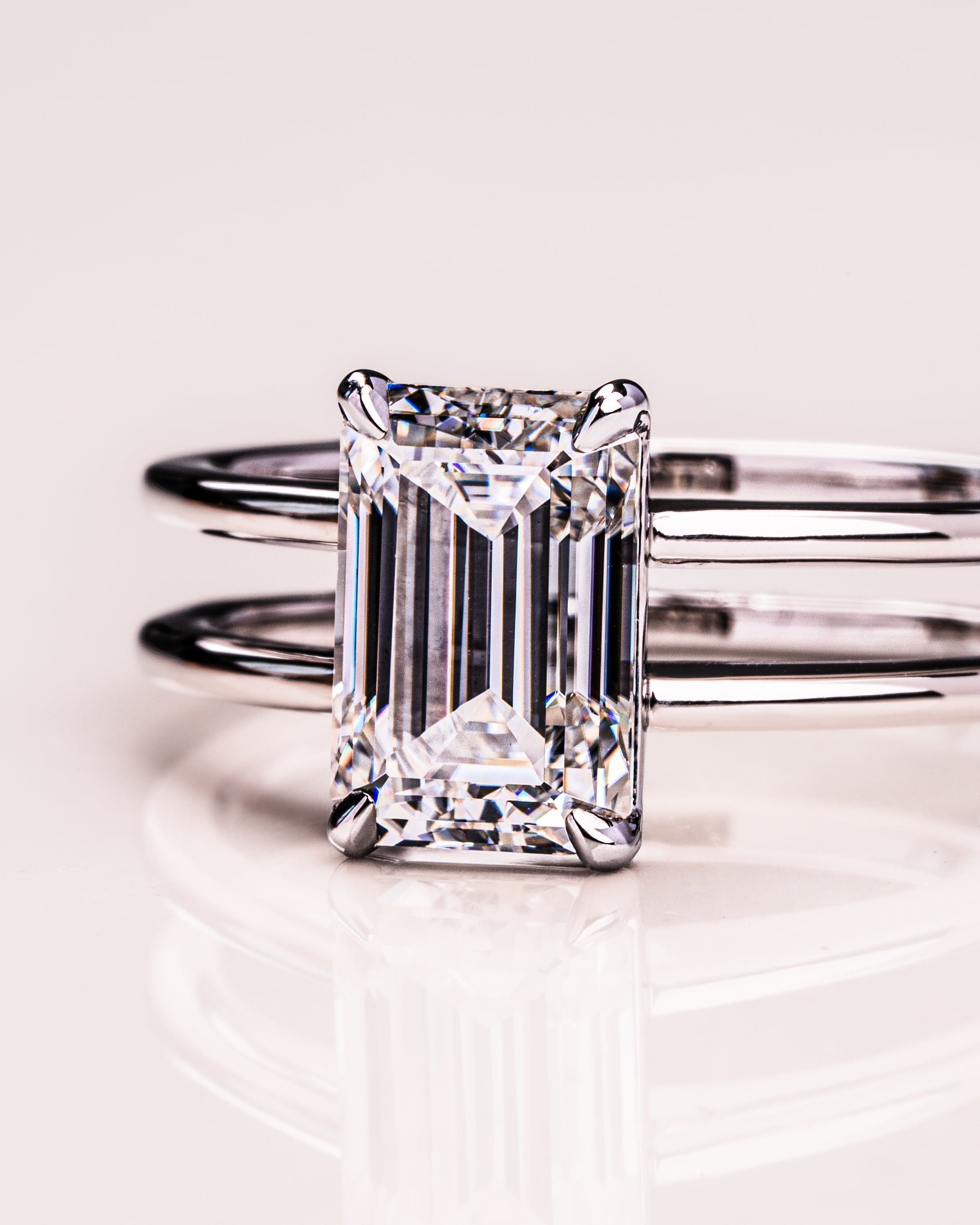 1.0 - 3.50 CT Emerald Lab Grown Diamond Double Band Setting Engagement Ring