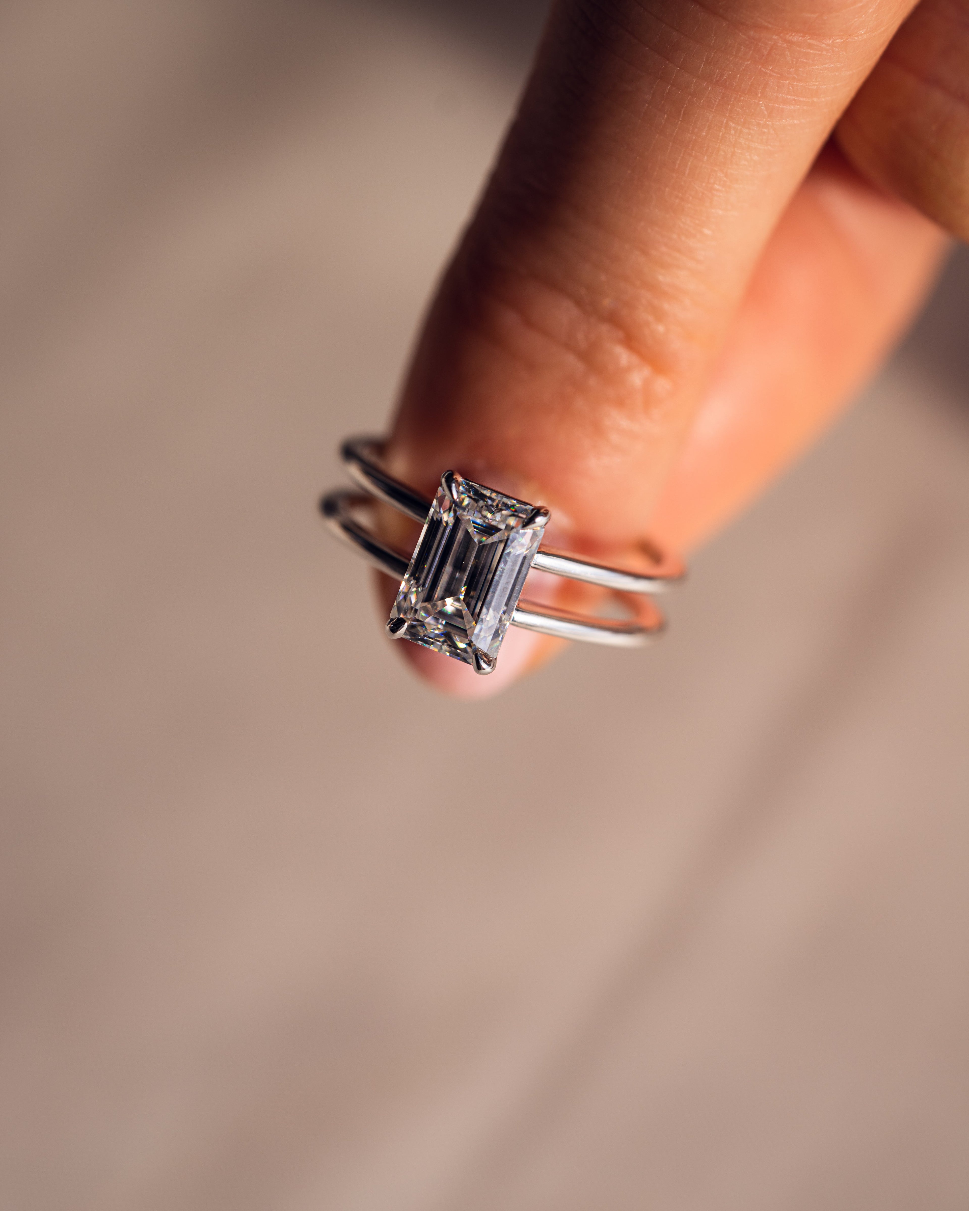 1.0 - 3.50 CT Emerald Lab Grown Diamond Double Band Setting Engagement Ring