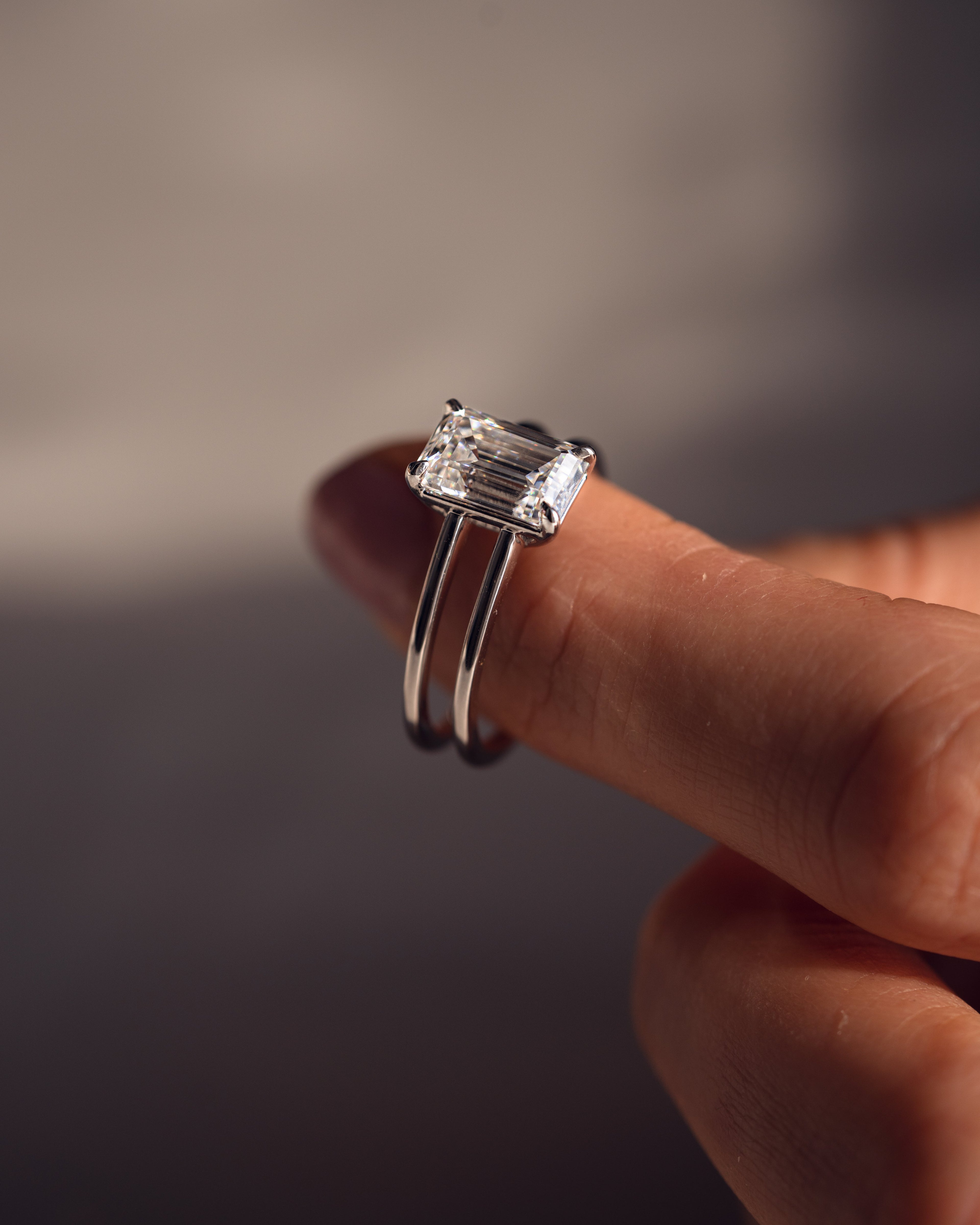 1.0 - 3.50 CT Emerald Lab Grown Diamond Double Band Setting Engagement Ring