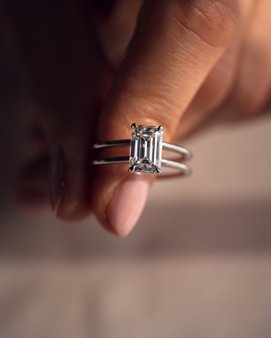 1.0 - 3.50 CT Emerald Lab Grown Diamond Double Band Setting Engagement Ring