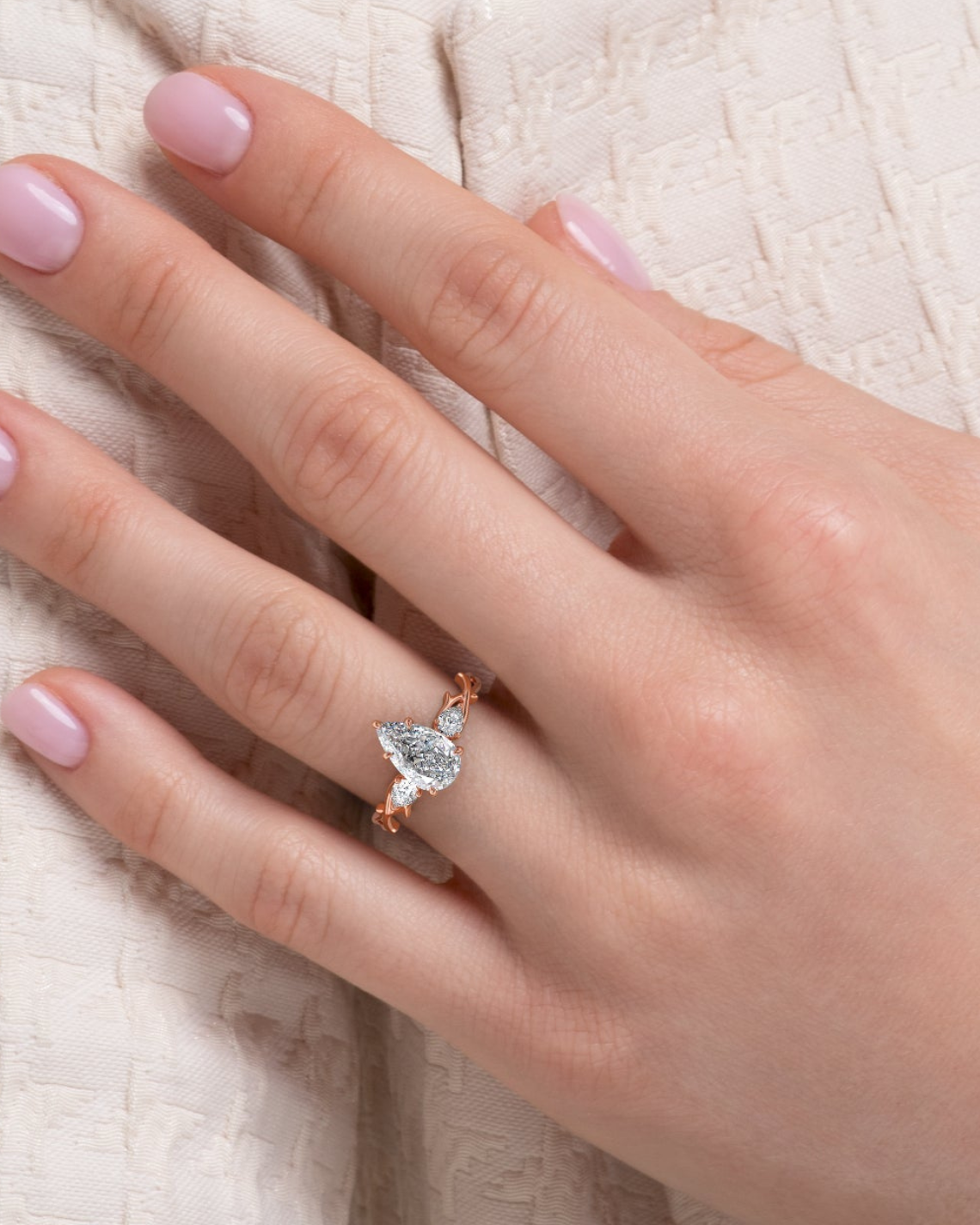 Pear Lab Grown Diamond Pavé Setting Engagement Ring