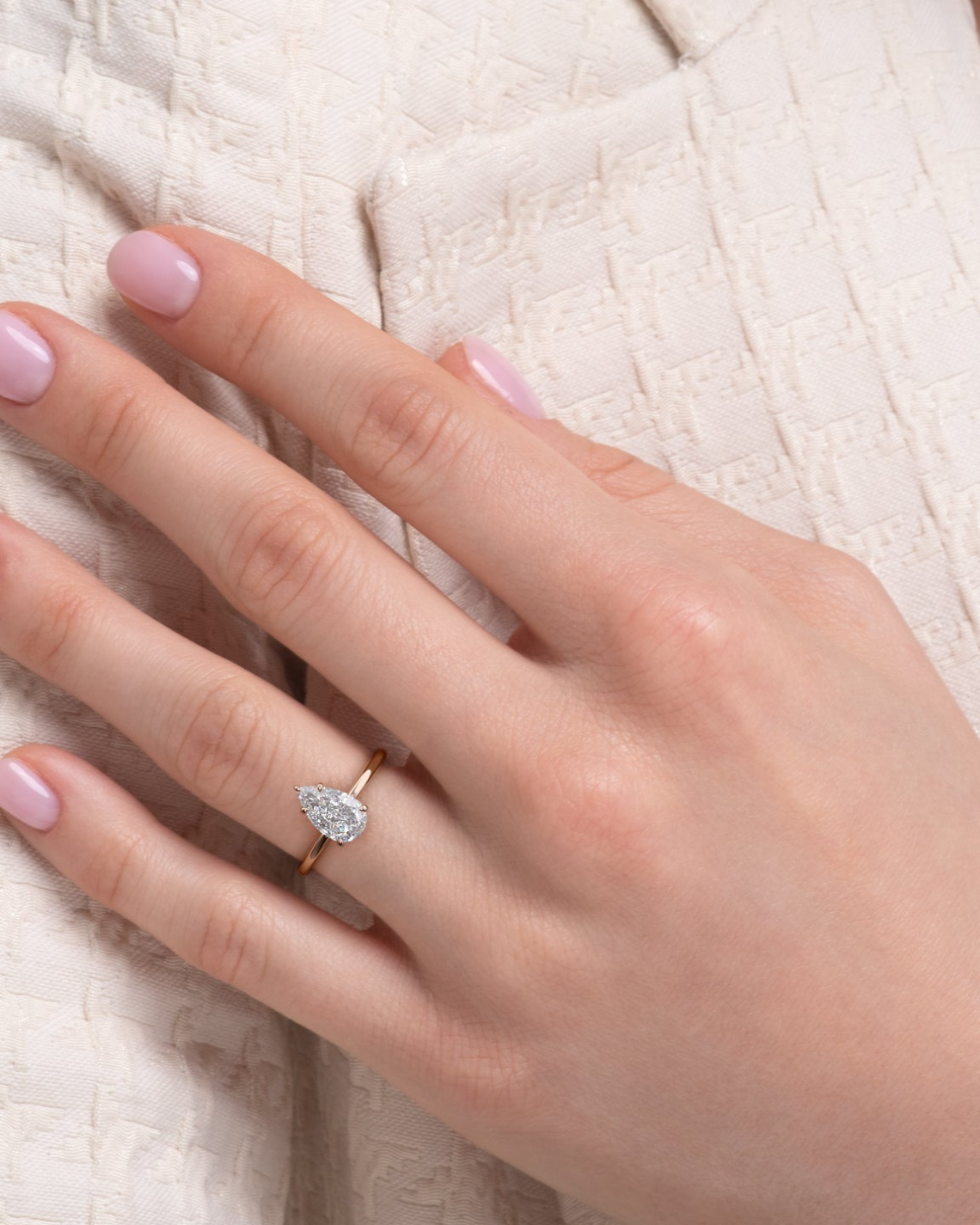 Pear Cut Lab Grown Diamond Hidden Halo Engagement Ring