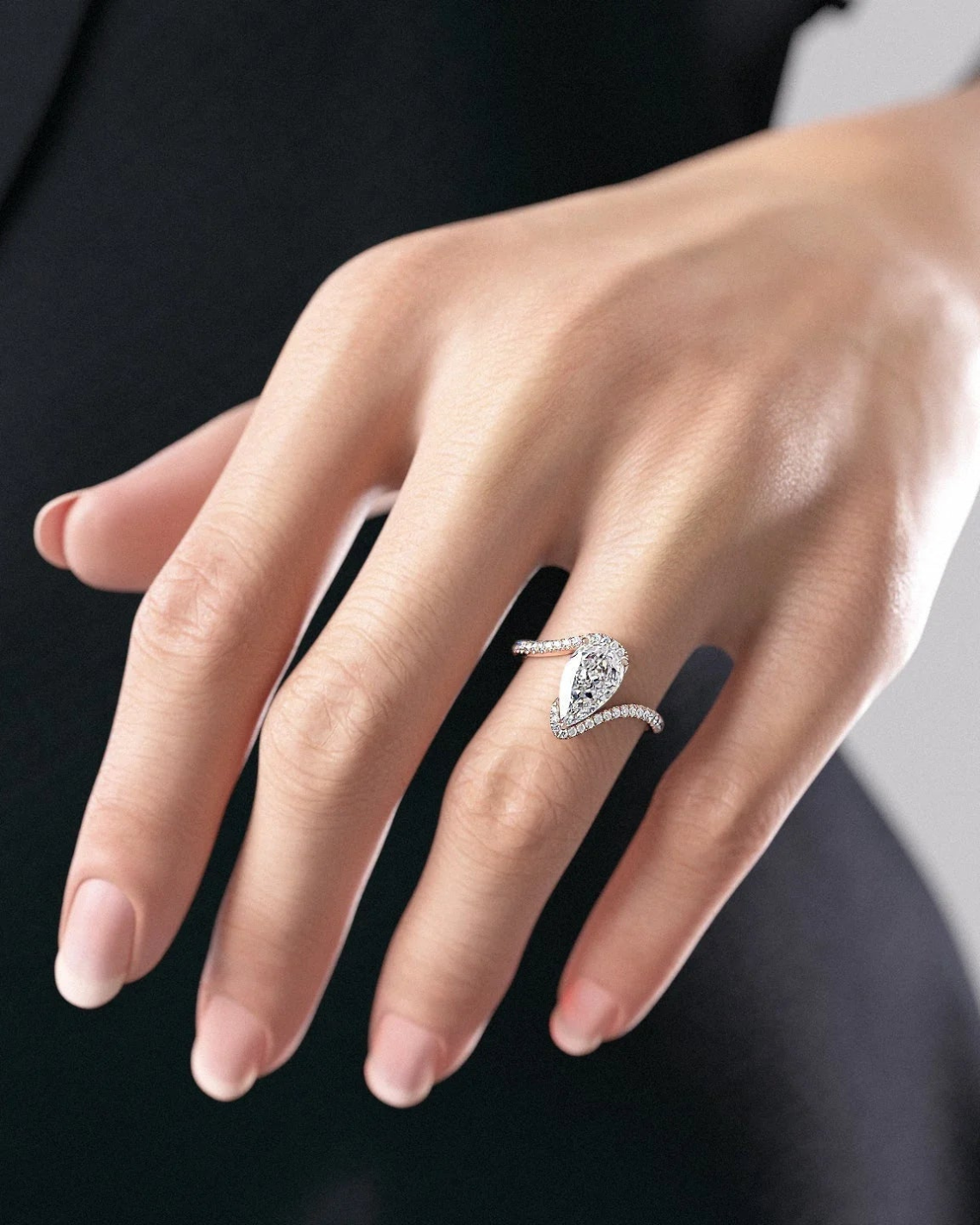 Pear Cut Lab Grown Diamond Bypass Engagement Ring