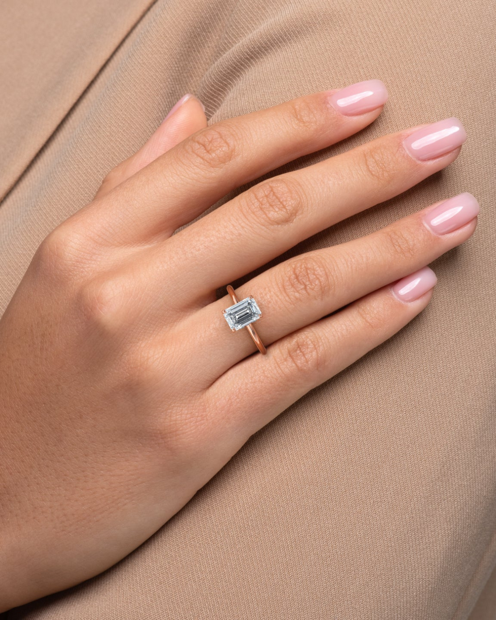 Emerald Lab Grown Diamond Hidden Halo Setting Engagement Ring