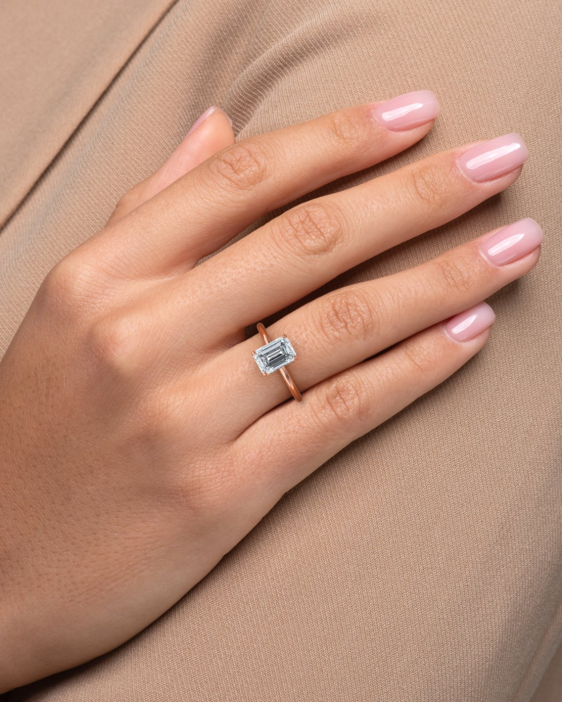 Emerald Lab Grown Diamond Hidden Halo Setting Engagement Ring