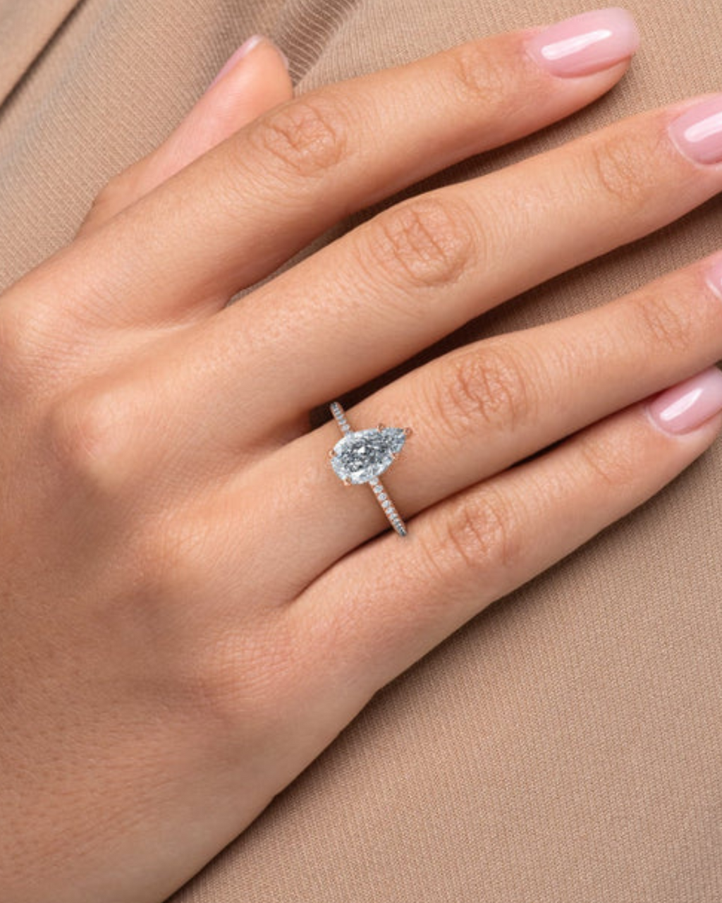 Pear Lab Grown Diamond Hidden Halo Setting Engagement Ring
