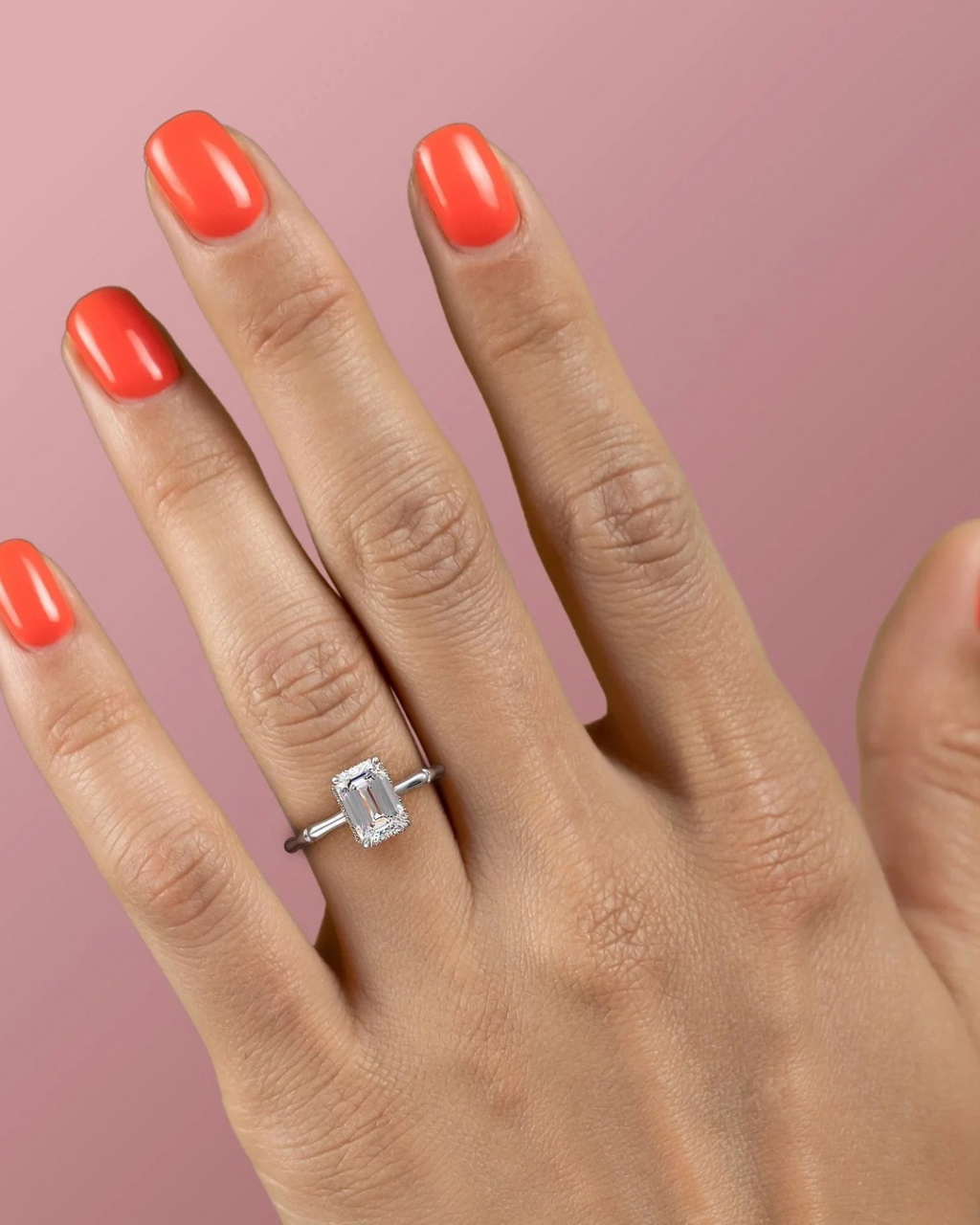 1.0 - 3.50 CT Emerald Cut Lab Grown Diamond Hidden Halo Engagement Ring
