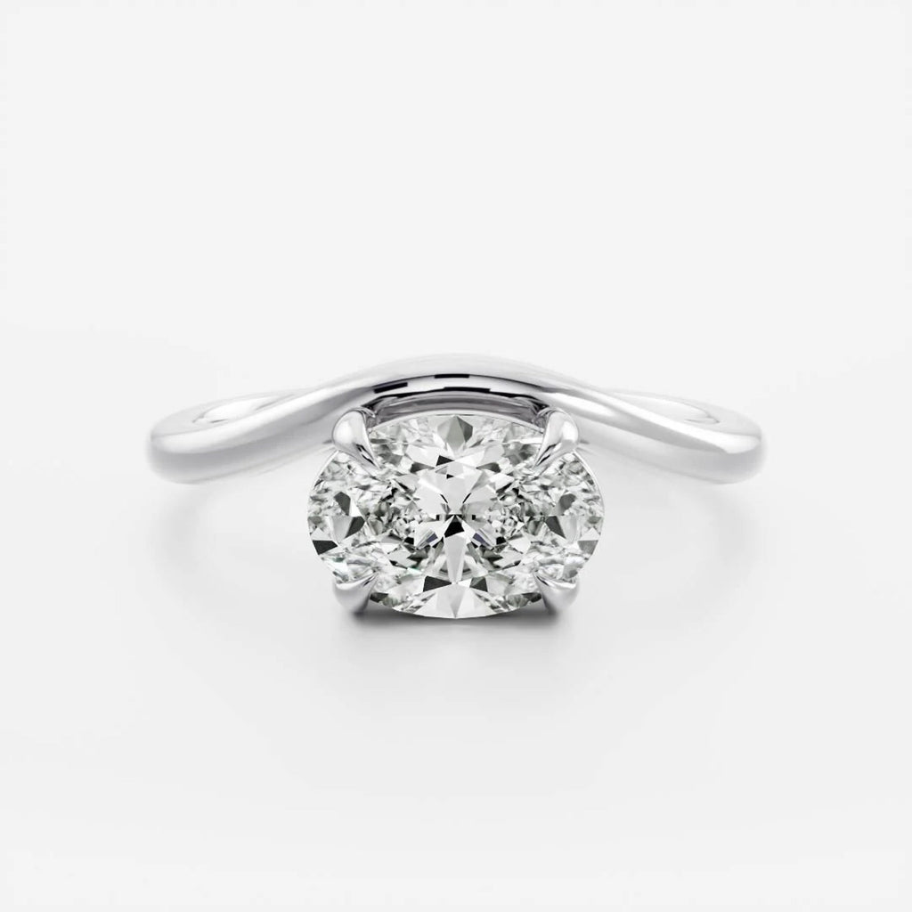 1.0 - 3.50 CT Oval Lab Grown Diamond Curved Setting Engagement Ring