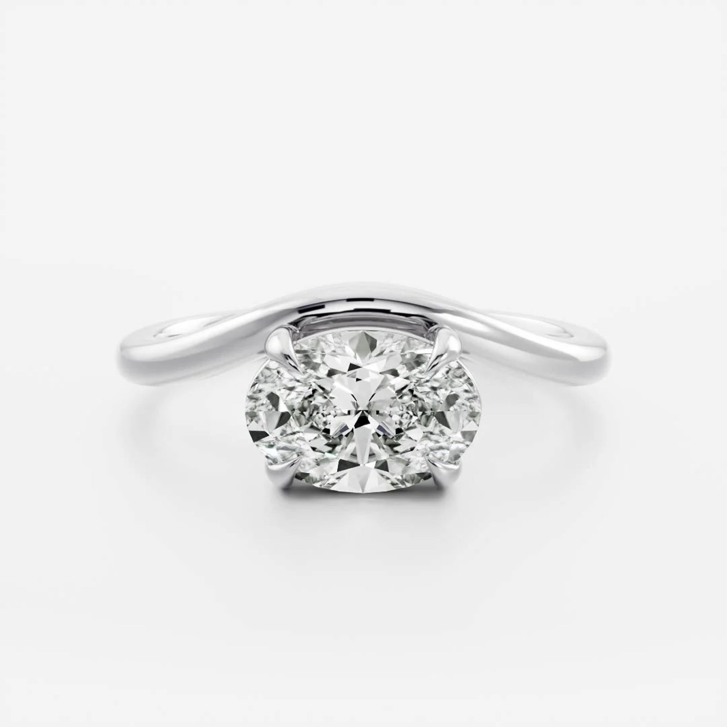 1.0 - 3.50 CT Oval Lab Grown Diamond Curved Setting Engagement Ring