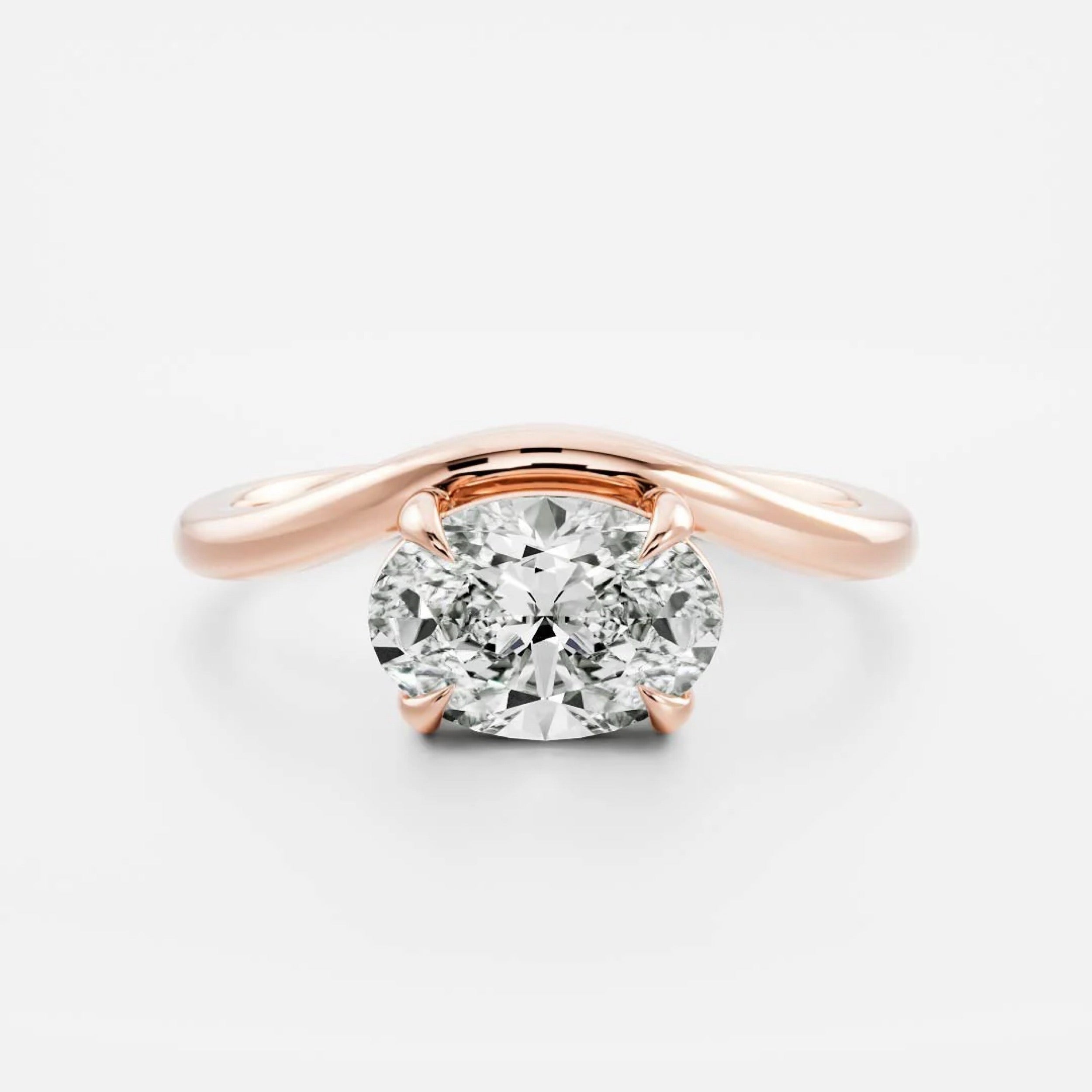 1.0 - 3.50 CT Oval Lab Grown Diamond Curved Setting Engagement Ring