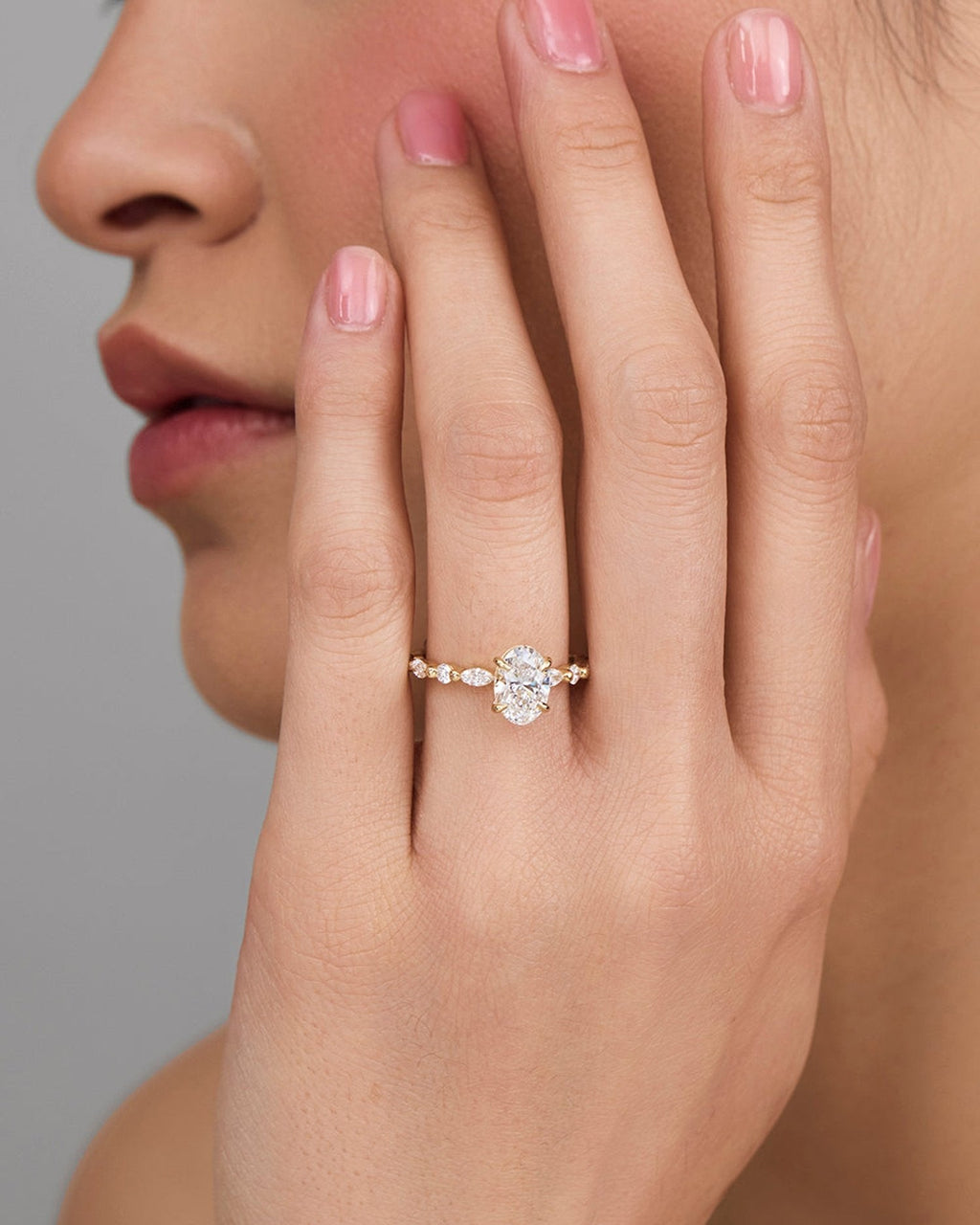 Elegant Oval Lab Grown Diamond Pavé Engagement Ring