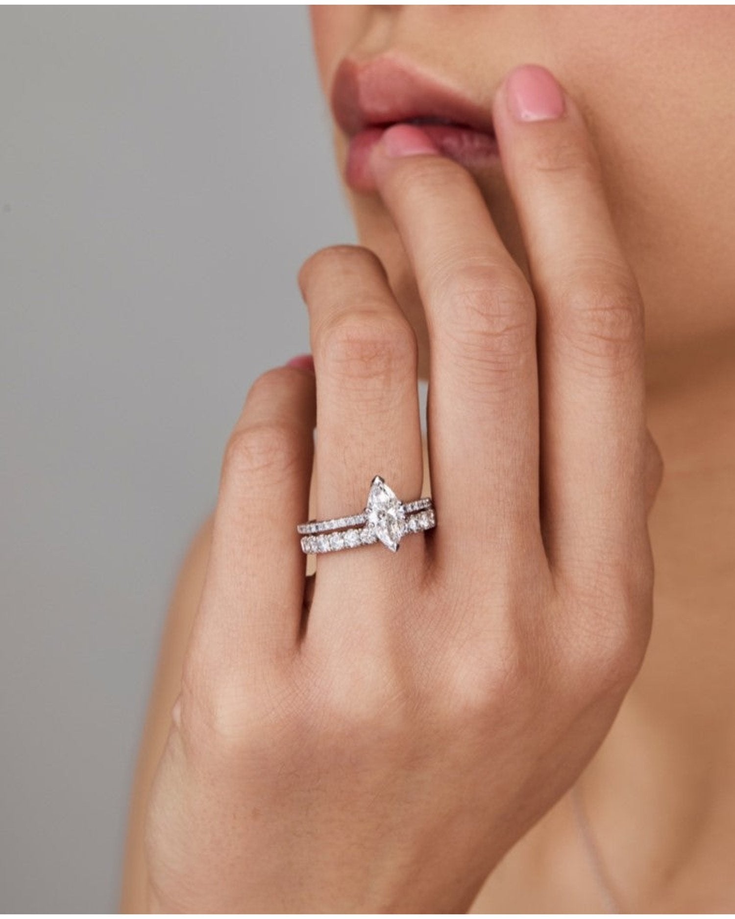 1.0 - 3.50 CT Marquise Lab Grown Diamond Pavé Setting Engagement Ring