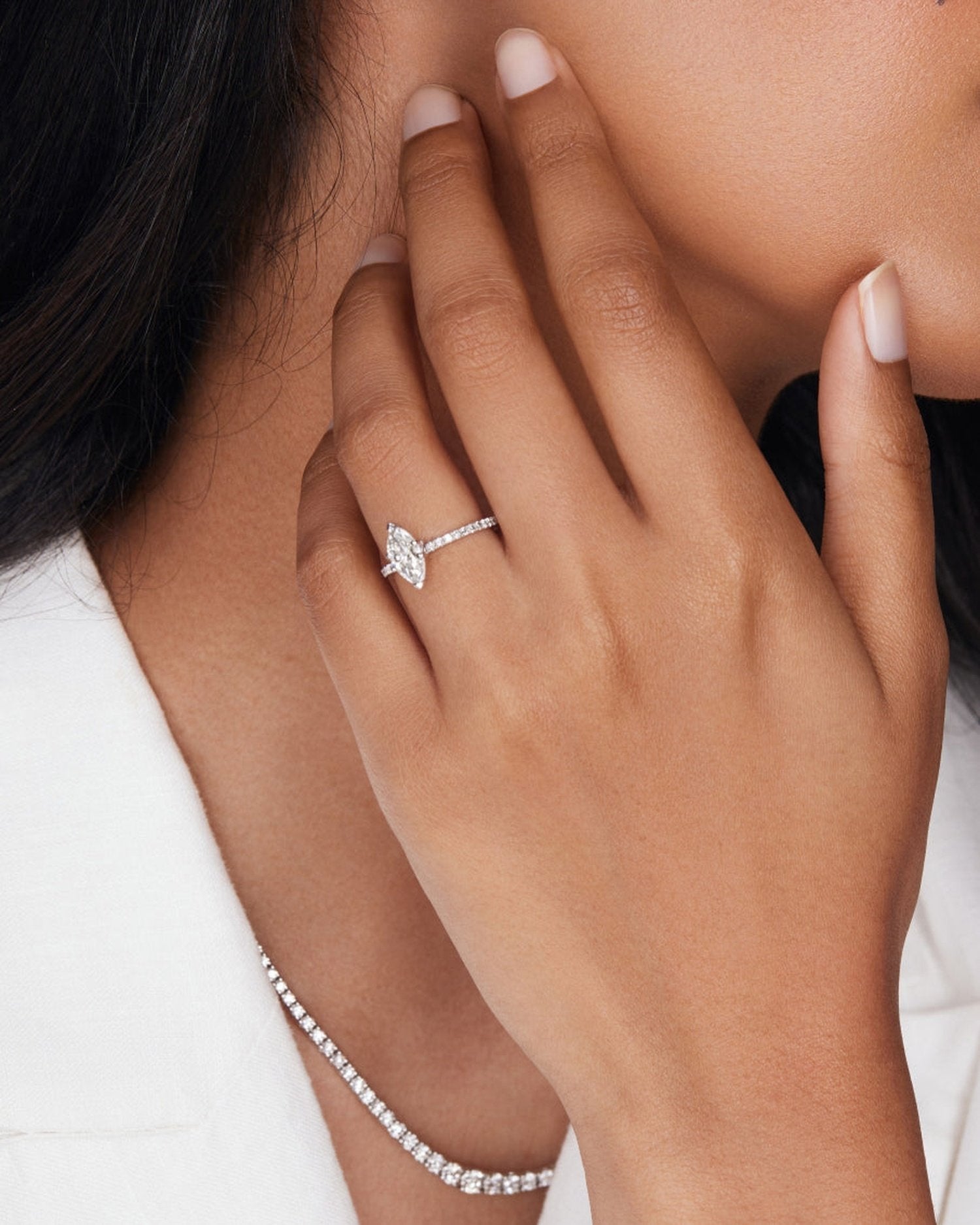 1.0 - 3.50 CT Marquise Lab Grown Diamond Pavé Setting Engagement Ring