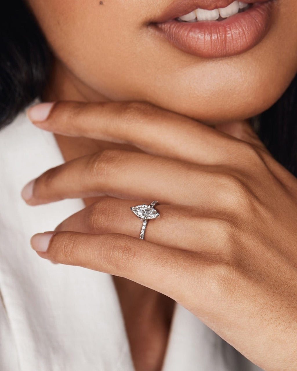 Marquise Lab Grown Diamond Pavé Setting Engagement Ring