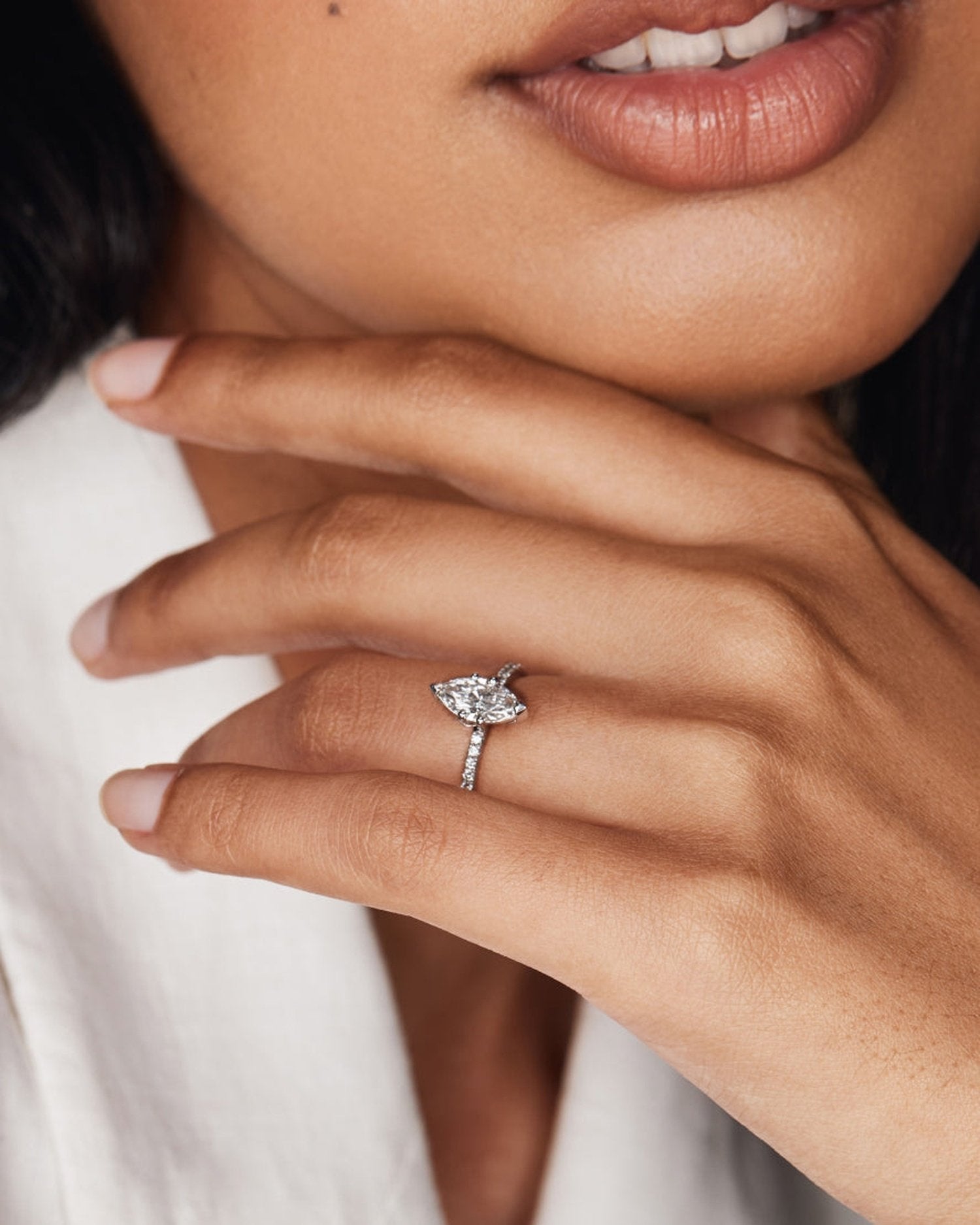 Marquise Lab Grown Diamond Pavé Setting Engagement Ring