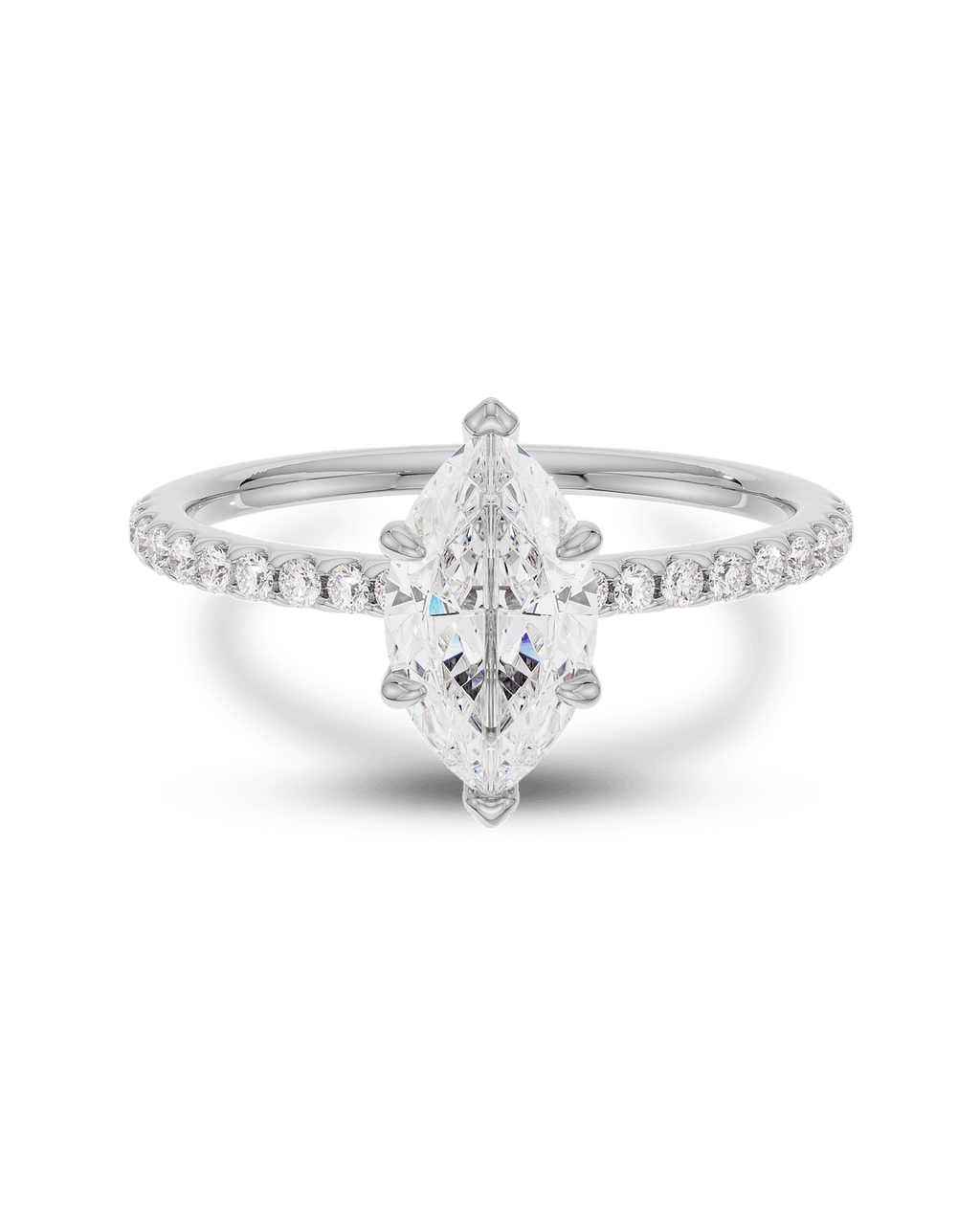 1.0 - 3.50 CT Marquise Lab Grown Diamond Pavé Setting Engagement Ring