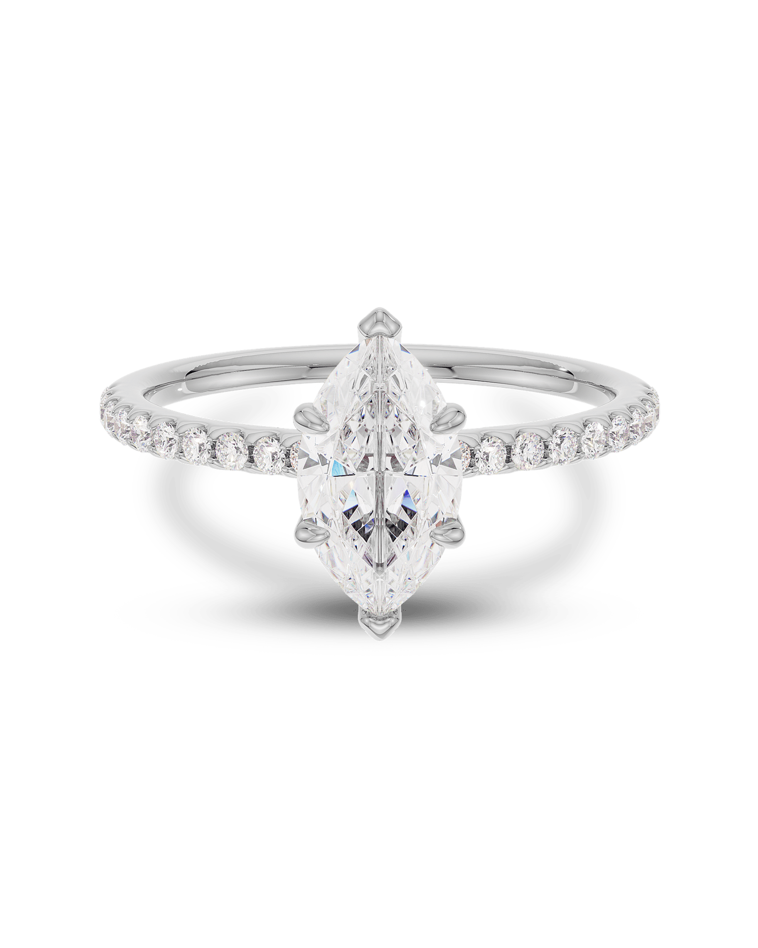 1.0 - 3.50 CT Marquise Lab Grown Diamond Pavé Setting Engagement Ring