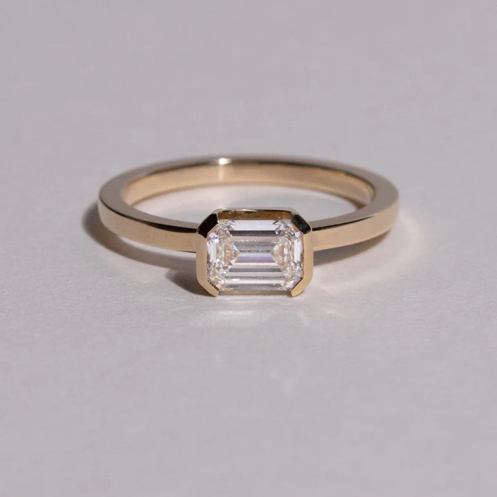 Emerald Cut Lab Grown Diamond Bezel Engagement Ring