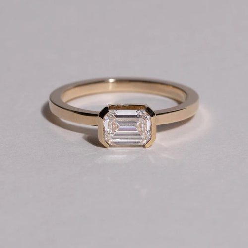 Emerald Cut Lab Grown Diamond Bezel Engagement Ring