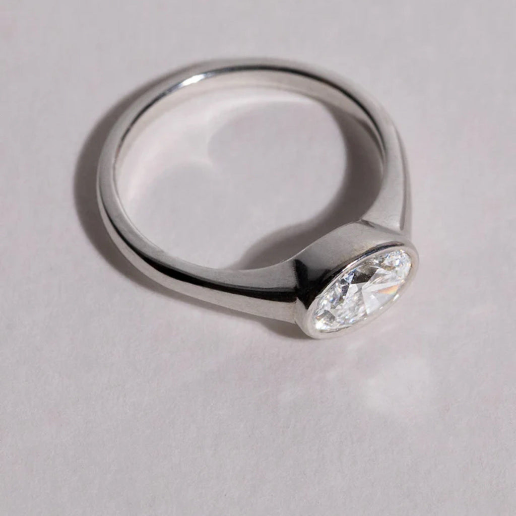 1.0 - 3.50 CT Oval Cut Lab Grown Diamond Bezel Engagement Ring
