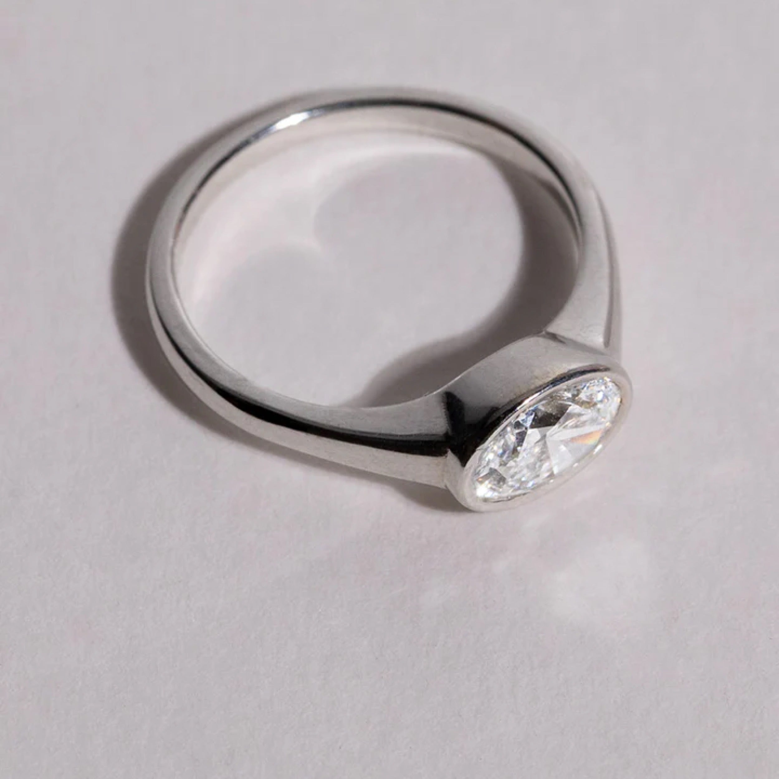 1.0 - 3.50 CT Oval Cut Lab Grown Diamond Bezel Engagement Ring