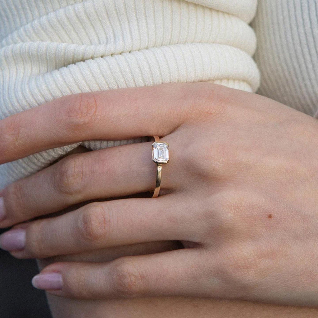 1.0 - 3.50 CT Emerald Cut Lab Grown Diamond Bezel Engagement Ring