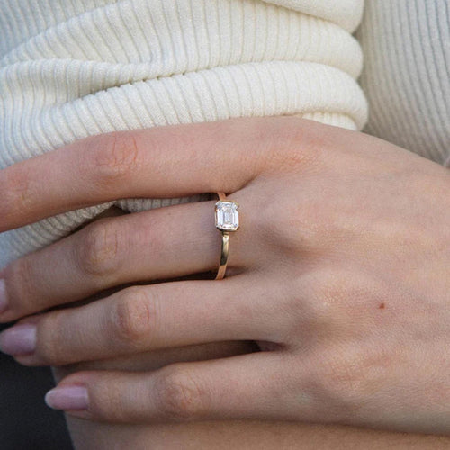 1.0 - 3.50 CT Emerald Cut Lab Grown Diamond Bezel Engagement Ring