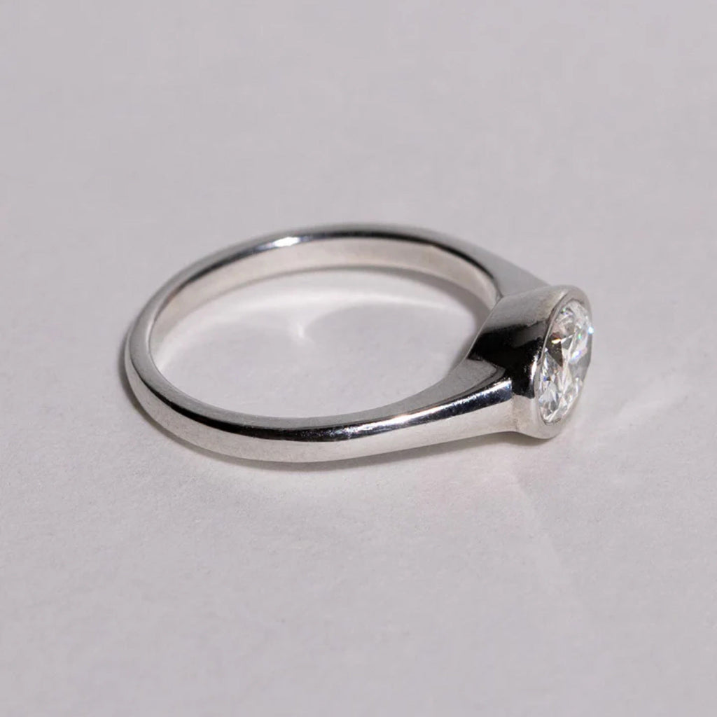 1.0 - 3.50 CT Oval Cut Lab Grown Diamond Bezel Engagement Ring