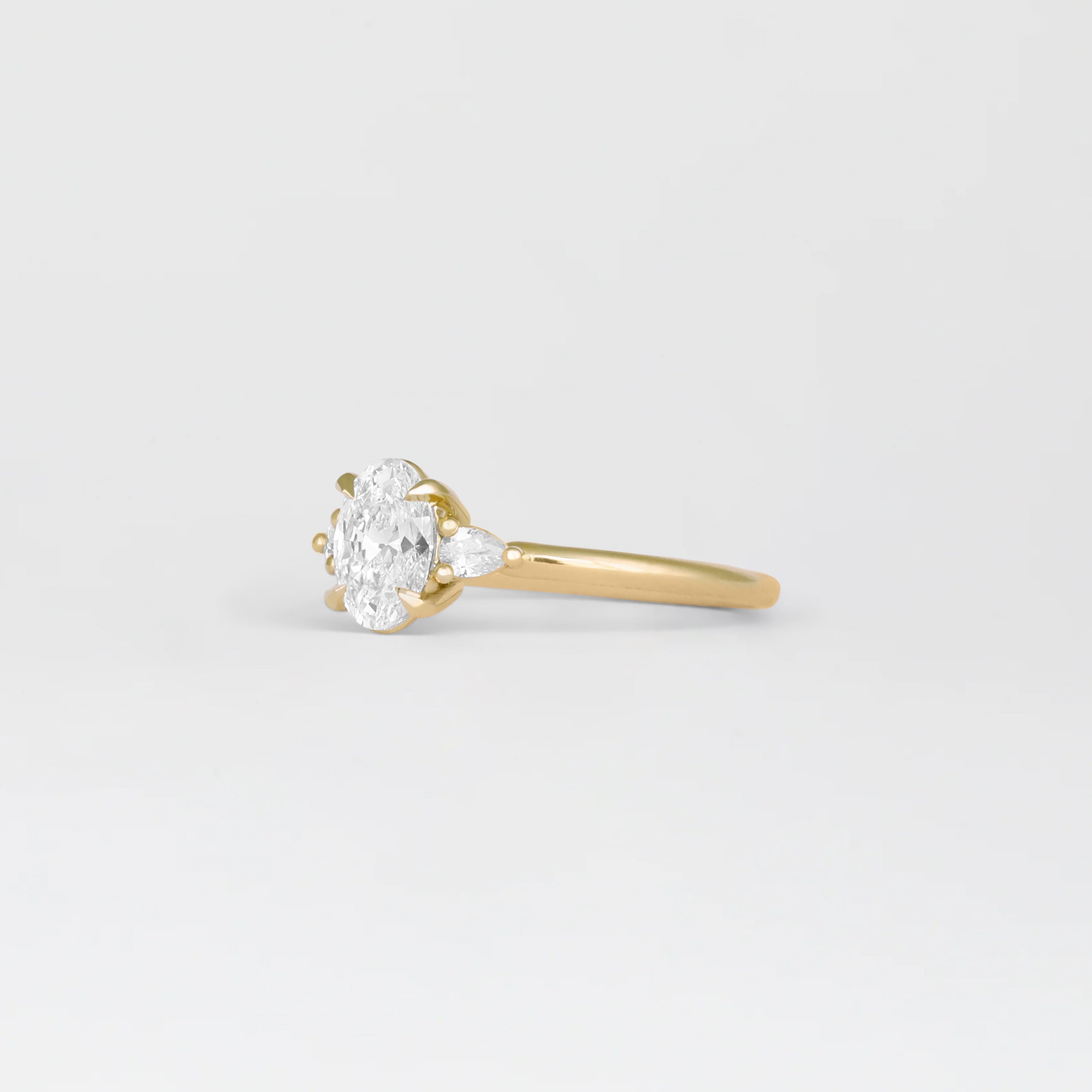 1.0 - 3.50 CT Oval Lab Grown Diamond Three Stone Setting Engagement Ring