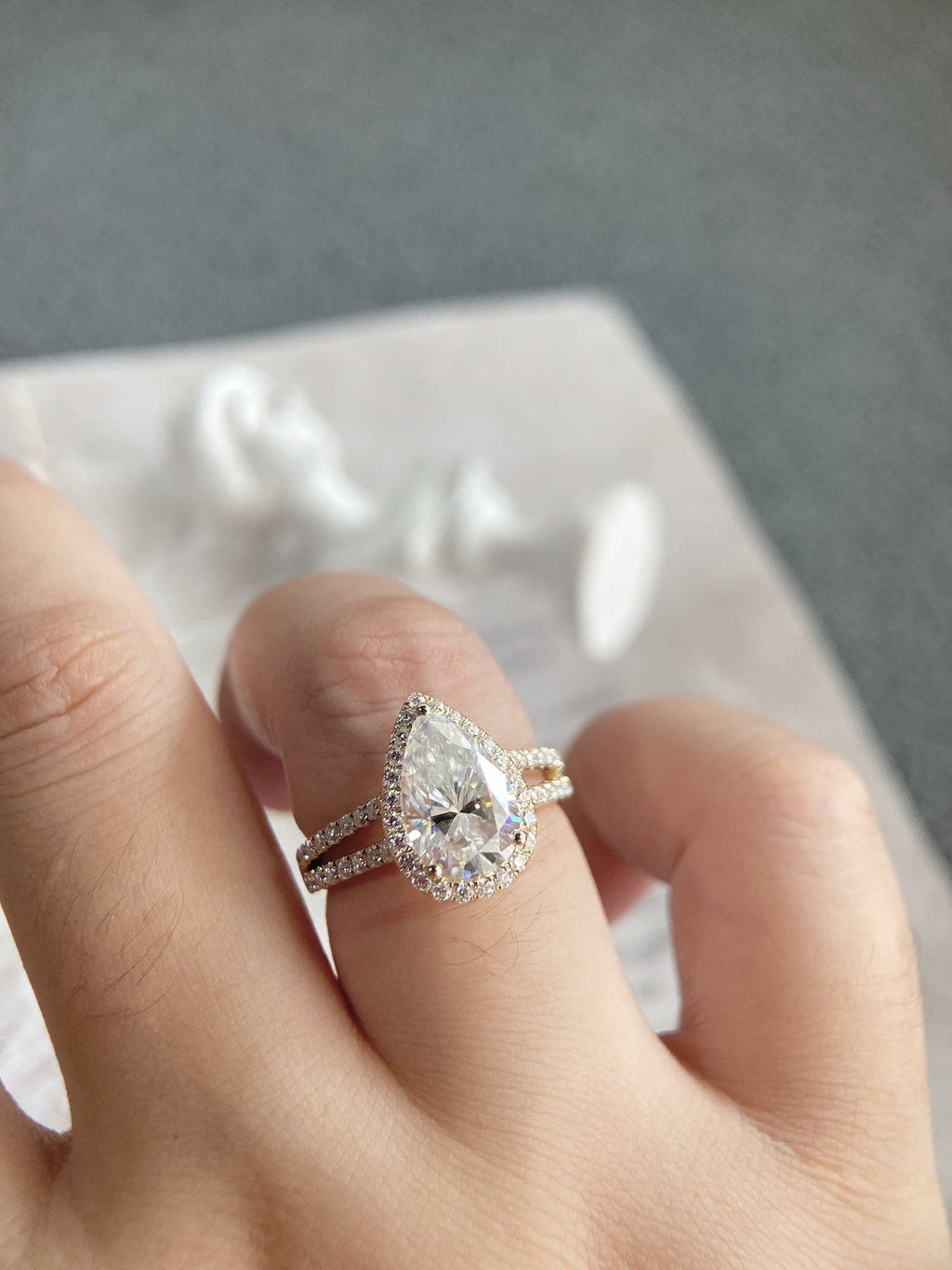 Pear Lab Grown Diamond Halo Setting Engagement Ring